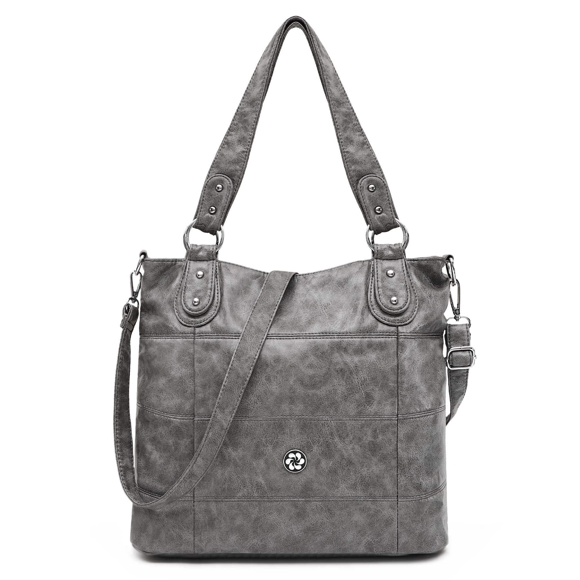 Angel Kiss Women's Large Soft Washed PU Leather Hobo Shoulder Bag - Stylish Crossbody Purse with Stripe Design for Work, Travel & Everyday Use