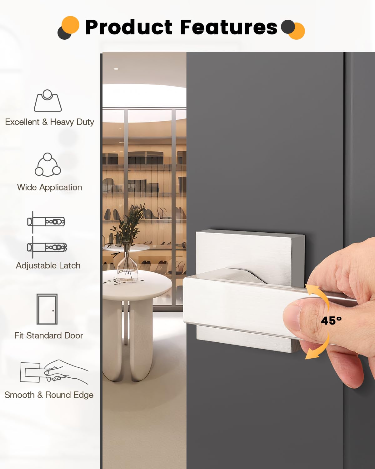 Gobrico 6-Pack Satin Nickel Interior Door Handles - Hall & Closet Lever Locks with Square Plates for Bedroom, Bathroom & Office Doors