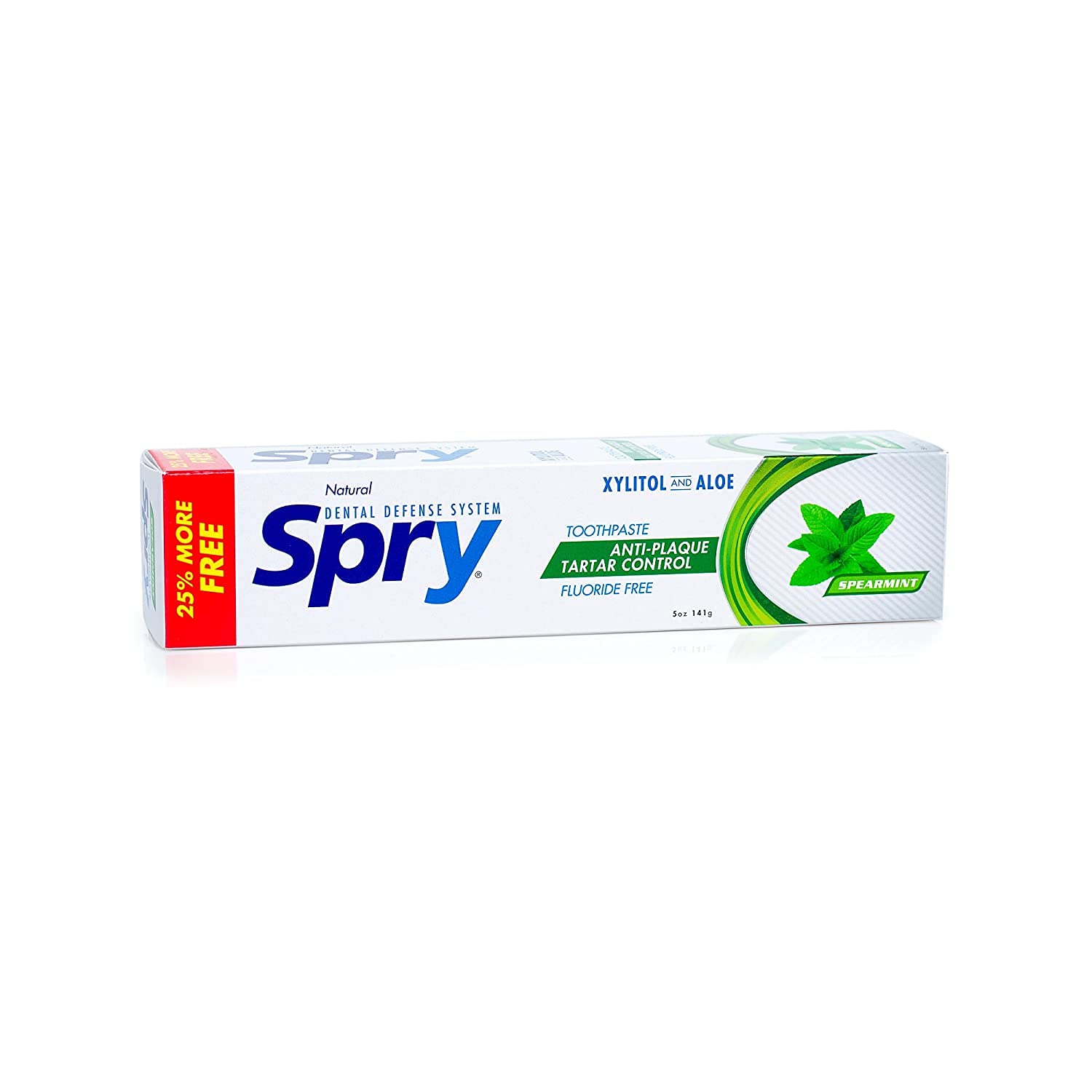 Spry Xylitol Toothpaste 5oz - Fluoride Free Natural Toothpaste for Adults & Kids, Teeth Whitening & Breath Freshening with Spearmint Flavor (Pack of 2) | Gentle Oral Care for Sensitive Teeth & Daily Fresh Breath