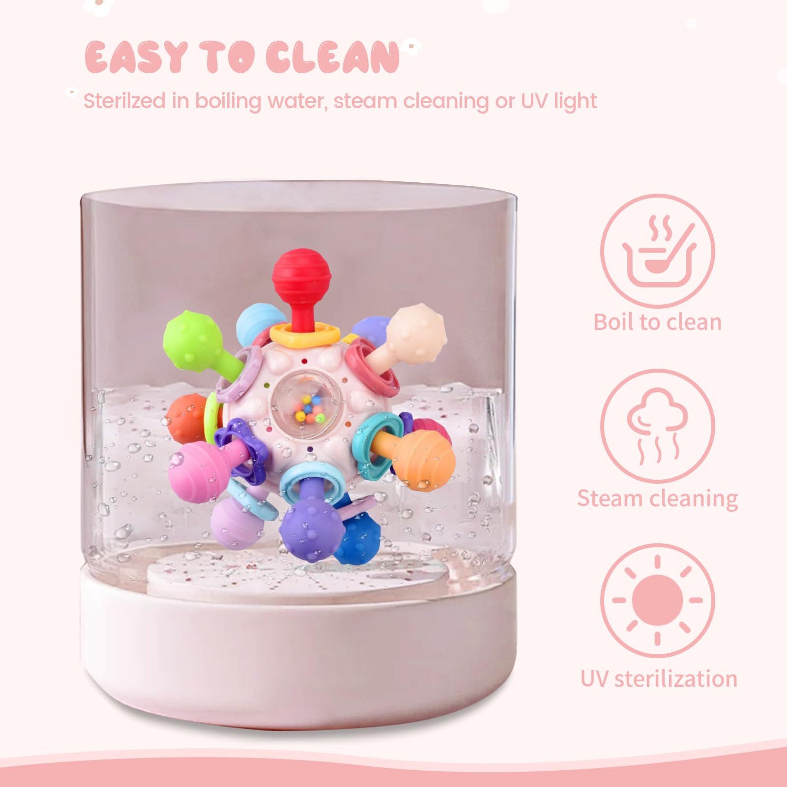 **Organic Baby Teething Toys for 0-18 Months | Montessori Sensory Toys for Infants & Toddlers | Safe Chewable Teethers for Boys & Girls | Newborn Essentials & Baby Shower Gifts (Pink) – Perfect for Soothing Sore Gums & Early Learning Play**