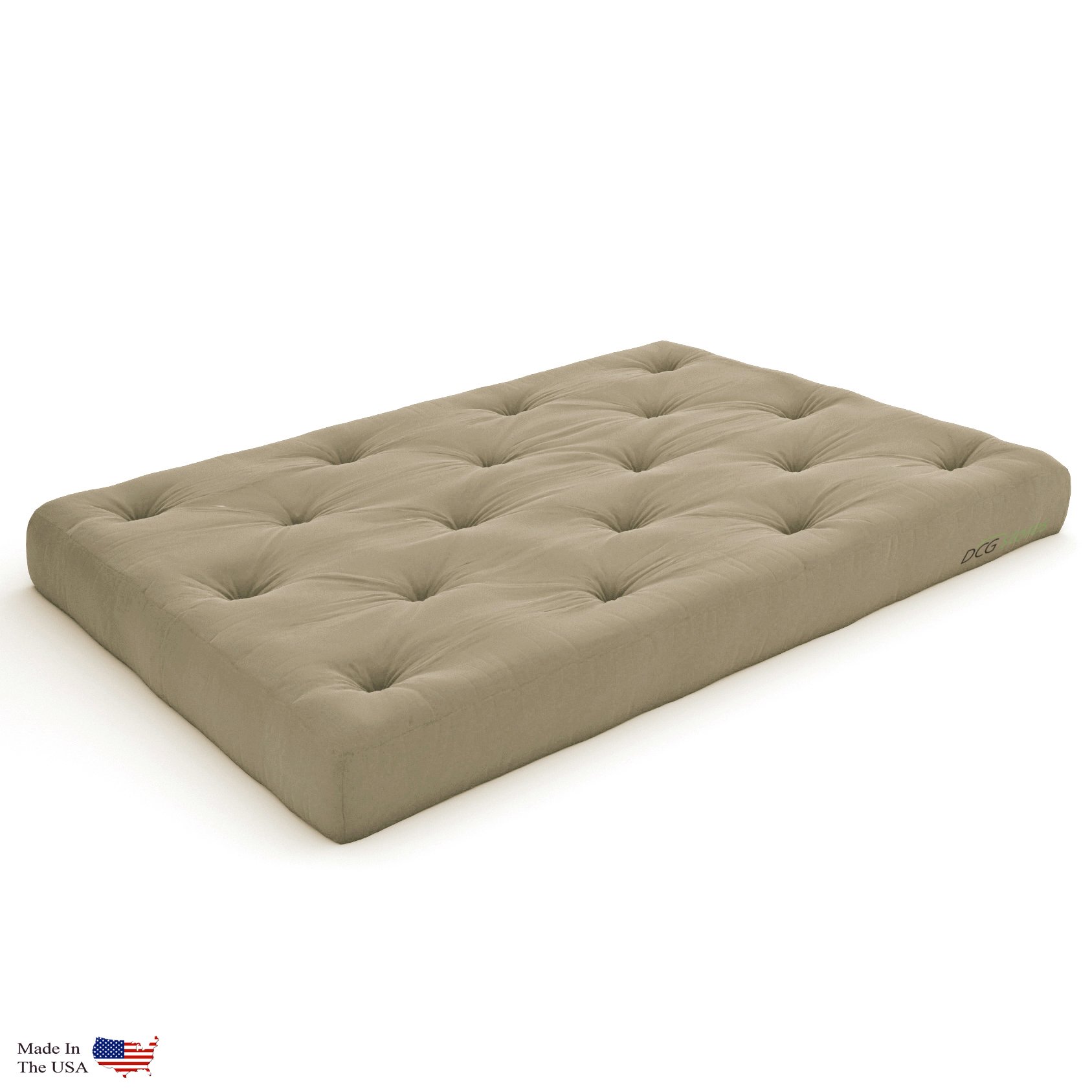 Nirvana Twin Size Futon Lounger with Twill Khaki Mattress - Solid Natural Wood Frame for Small Spaces | Perfect for Dorm Rooms, Guest Beds & Cozy Reading Nooks