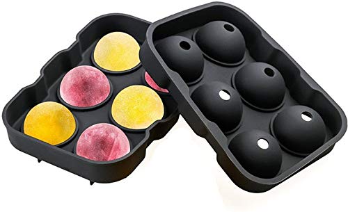 WIFIGDS 6-Cavity Sphere Ice Cube Tray with Lid - 3D Silicone Whiskey, Cocktail & Beer Ice Mold for Chilling Drinks - Perfect for Home Bars, Parties & Entertaining - Black