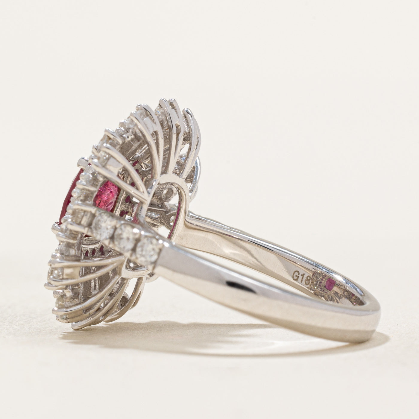 GRS Certified Natural Unheated Ruby and Diamond Cocktail Ring - 1.29ctw Ruby & 1.30ctw Diamonds - Size 6.5 - Elegant Evening Wear & Special Occasion Jewelry Gift for Women