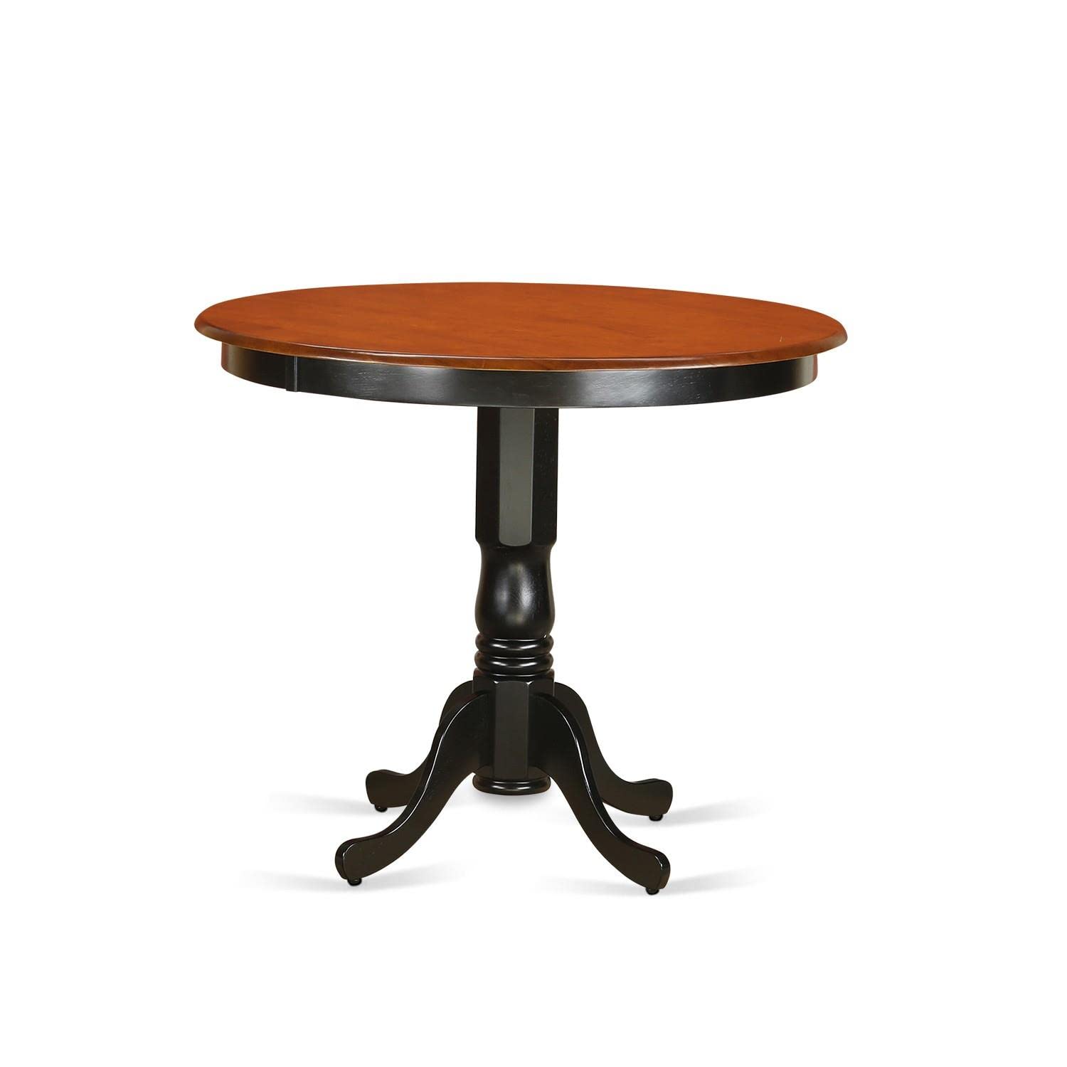East West Furniture TRQU5-BLK-W 5-Piece Kitchen Counter Set with Round Dining Table & 4 Chairs, 42x42 Inch, Black & Cherry - Perfect for Small Kitchens, Breakfast Nooks & Cozy Dining Spaces