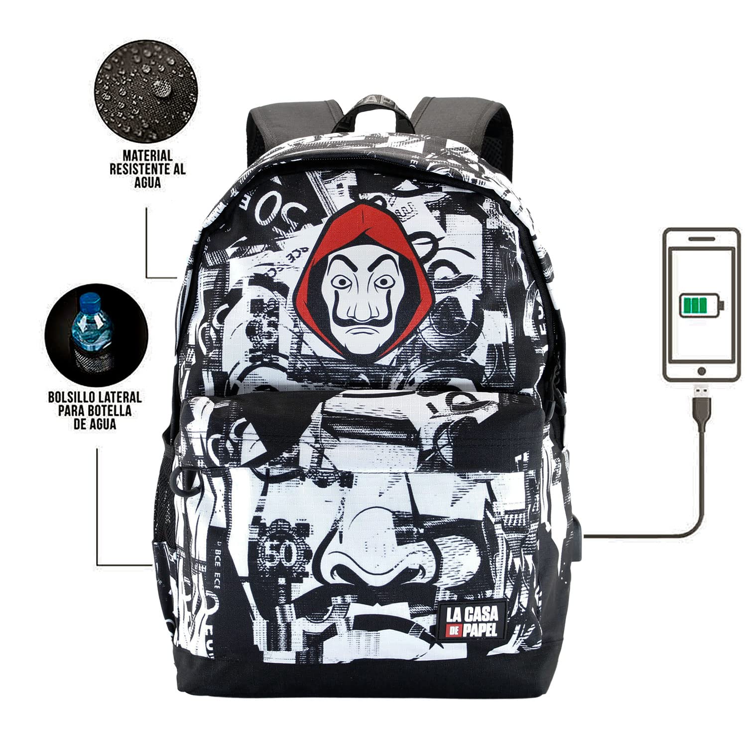 Money Heist La Casa de Papel Backpack - 30 x 45 cm, 23.8L Capacity, Black - Perfect for School, Travel & Cosplay Fans