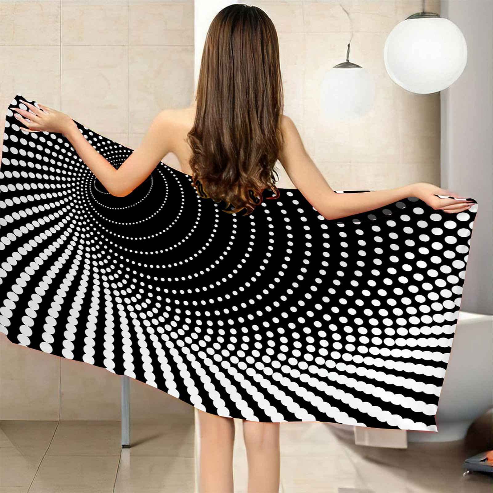UVEQB XXL Microfiber Towel - Fast Drying & Ultra Absorbent Sports Travel Towel (32x63 Inch) | Perfect for Swimming, Beach, Gym, Camping & Outdoor Activities | Compact Black & White Round Design