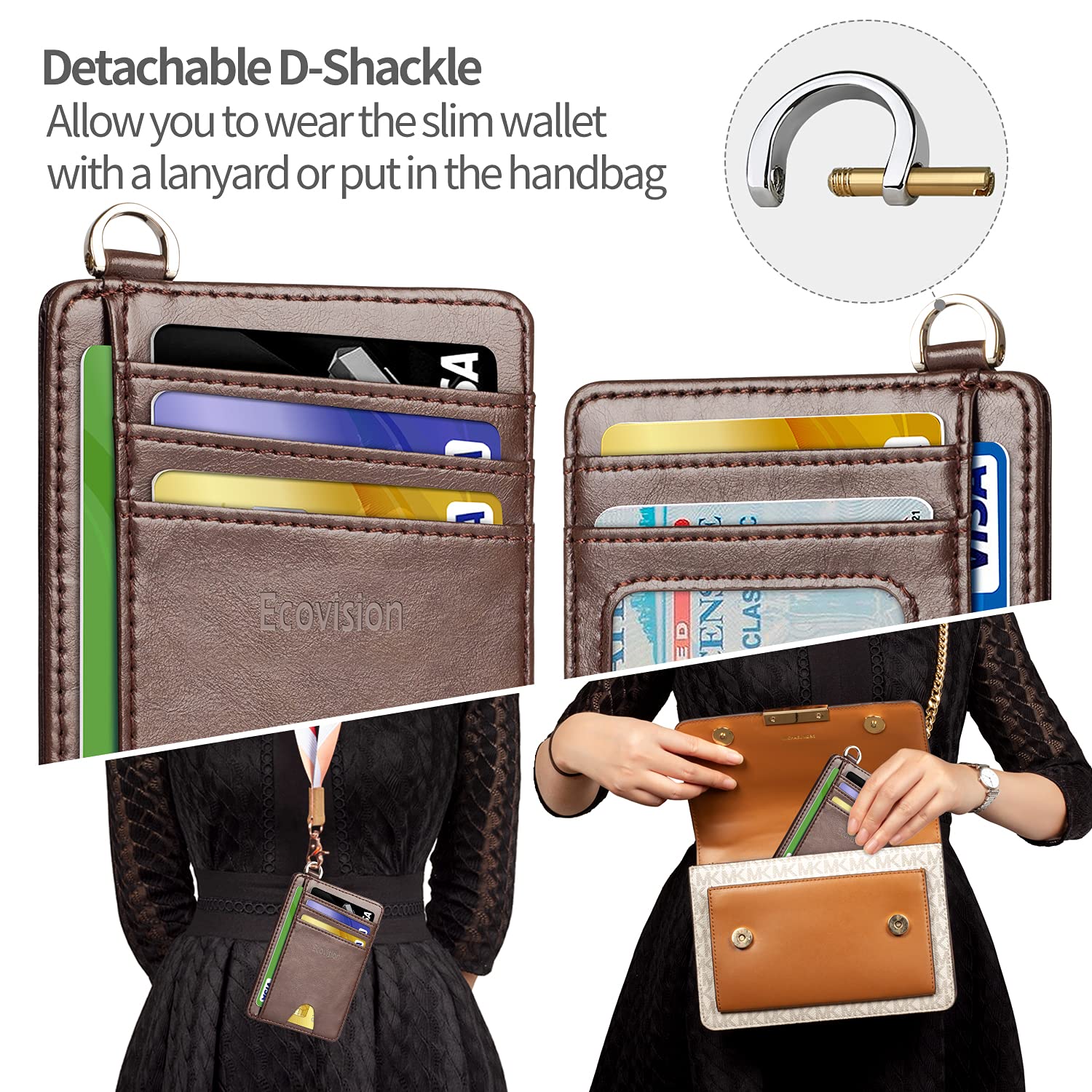 EcoVision Slim RFID Blocking Minimalist Front Pocket Wallet - Credit Card Holder with Detachable D-Shackle for Men & Women | Perfect for Travel, Everyday Carry & Contactless Security