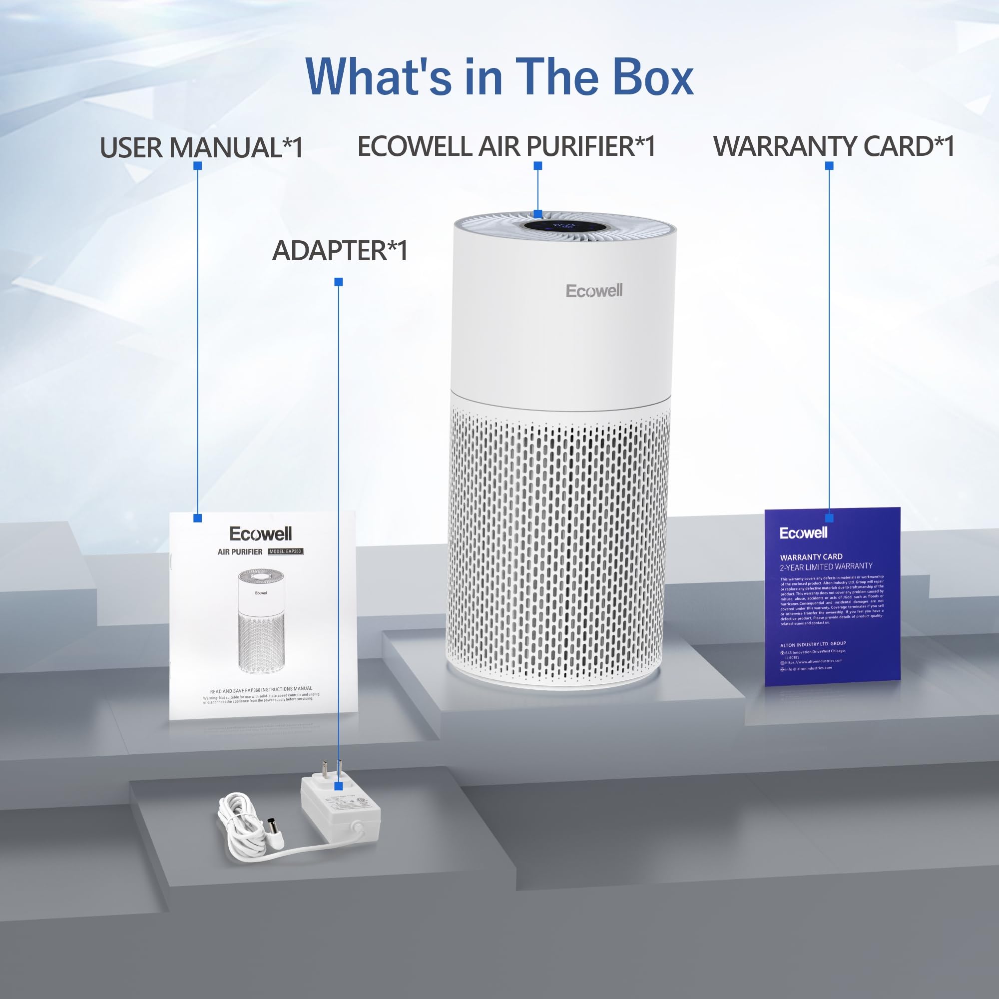 **ECOWELL EAP360 H13 True HEPA Air Purifier for Home & Bedroom - Covers 1640 sq.ft, Removes 99.97% of Mold, Pollen, Smoke, Pet Dander & Dust - Ideal for Allergies, Asthma & Odor Control in Large Rooms**