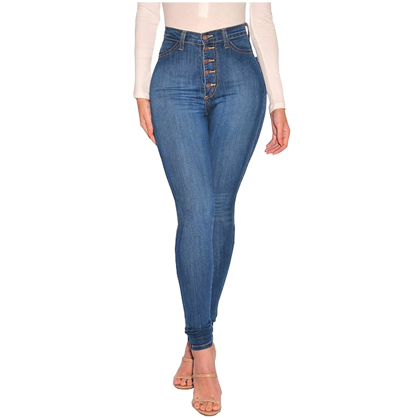 Waist Lifting Stretch Women's Jeans with Colombian Pockets - Push Up Butt Skinny Jeans with 5 Buttons - Plus Size & Tall Women's Pants for Casual Wear and Night Out