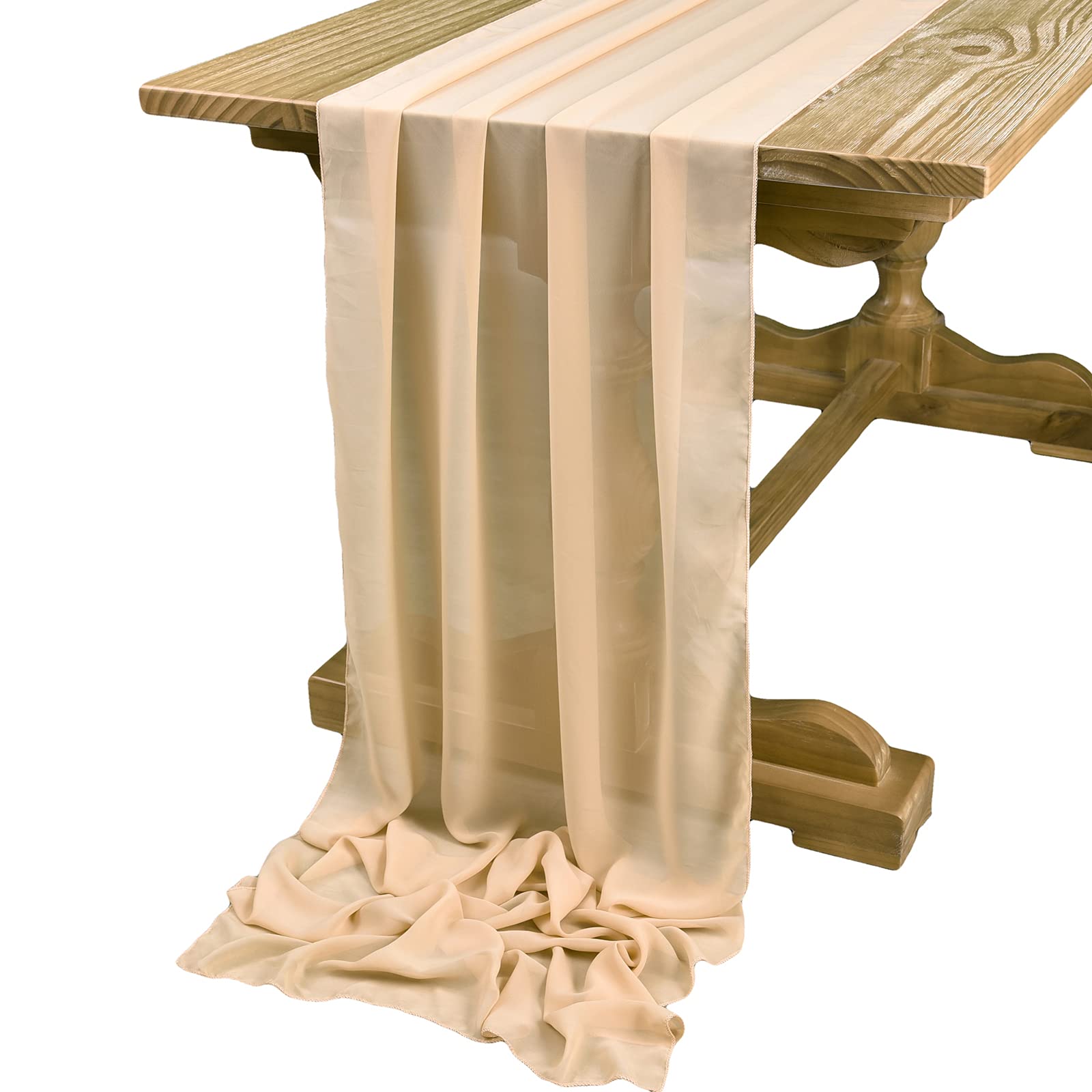 10ft Champagne Peach Chiffon Table Runner - 29x120 Inches Gauze Wedding Table Decor - Elegant Rustic Sheer Runner for Bridal Showers, Baby Showers, Birthday Parties & Cake Tables - Perfect for Romantic Events, Home Decor & Special Occasions