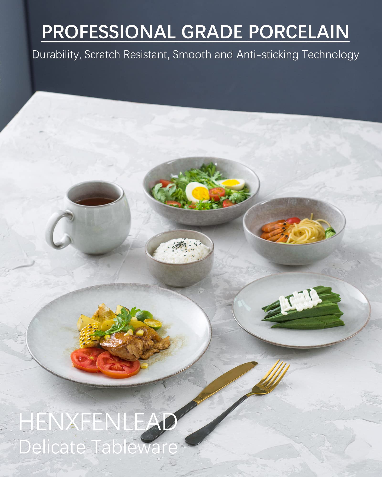 Premium 10-Inch Ceramic Dinner Plates Set of 4 - Scratch Resistant Stoneware Round Plates for Dessert, Salad & Serving | Dishwasher, Microwave & Oven Safe Dinnerware (Grayish-White) - Perfect for Family Dinners, Parties & Restaurant Use
