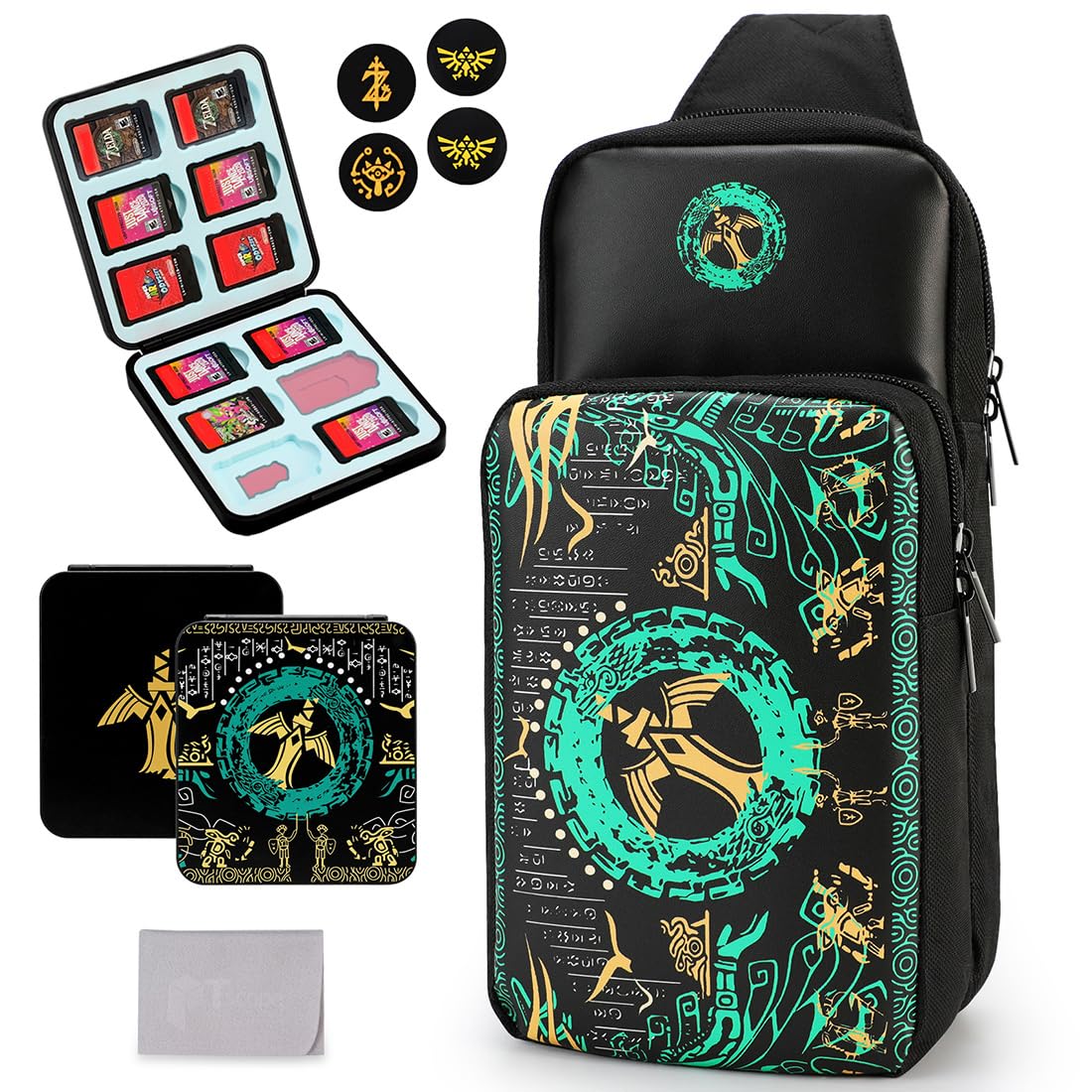 Nintendo Switch/Lite/OLED Travel Bag - Portable Sling Shoulder Crossbody Carrying Case with Game Card Storage & 4 Thumb Grip Caps | Perfect for Zelda Tears of the Kingdom & On-the-Go Gaming Accessories