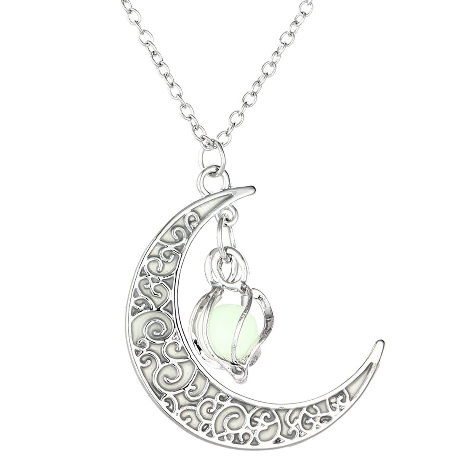 Luminous Moon Pendant Hollow Necklace for Women - Rotating Bead Simple Jewelry, Personalized Gift for Her | Perfect for Date Night, Anniversary, Birthday & Everyday Wear