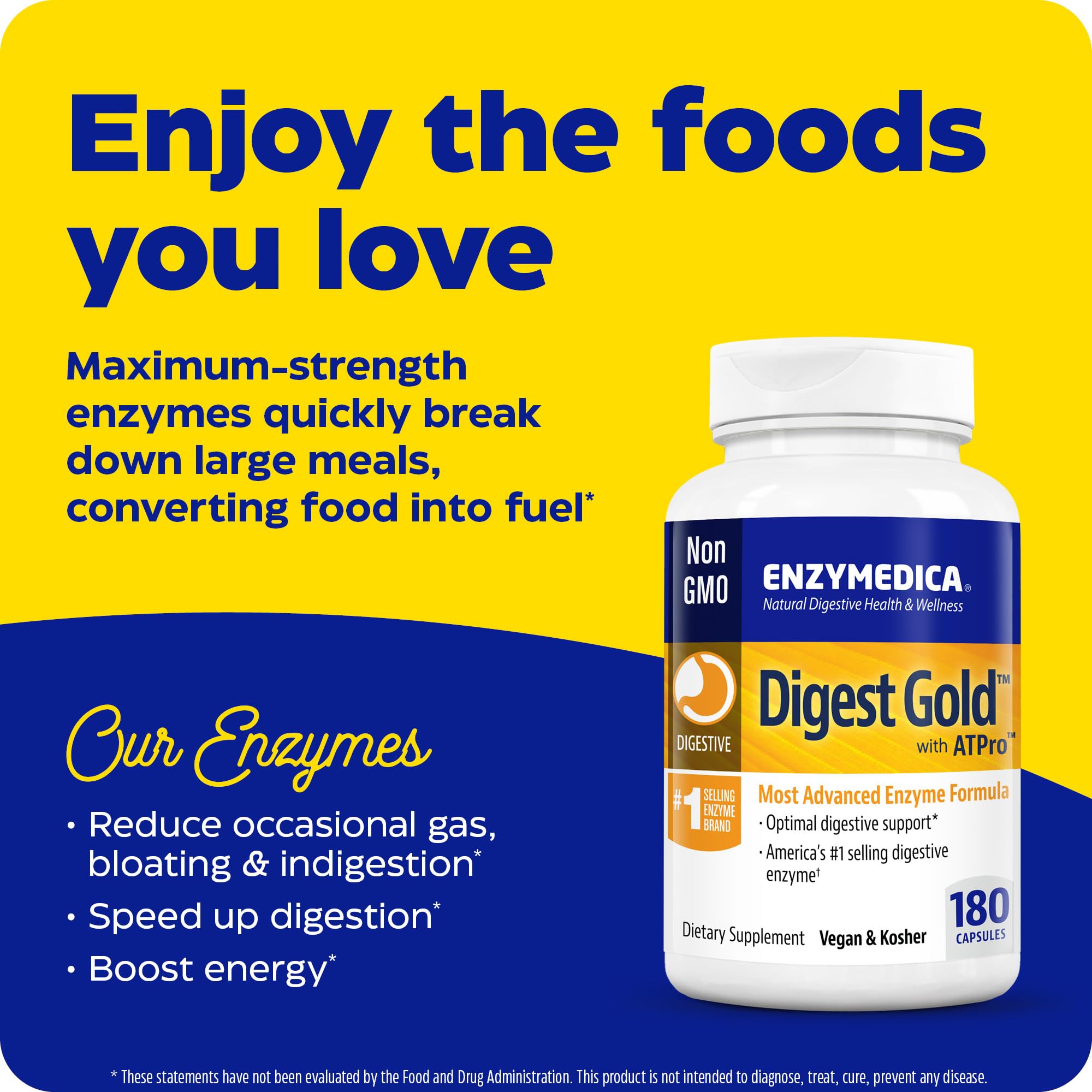 Enzymedica Digest Gold 180 Capsules - Premium Digestive Enzyme Supplement for Gut Health & Food Intolerance - Supports Digestion After Meals & Occasional Discomfort
