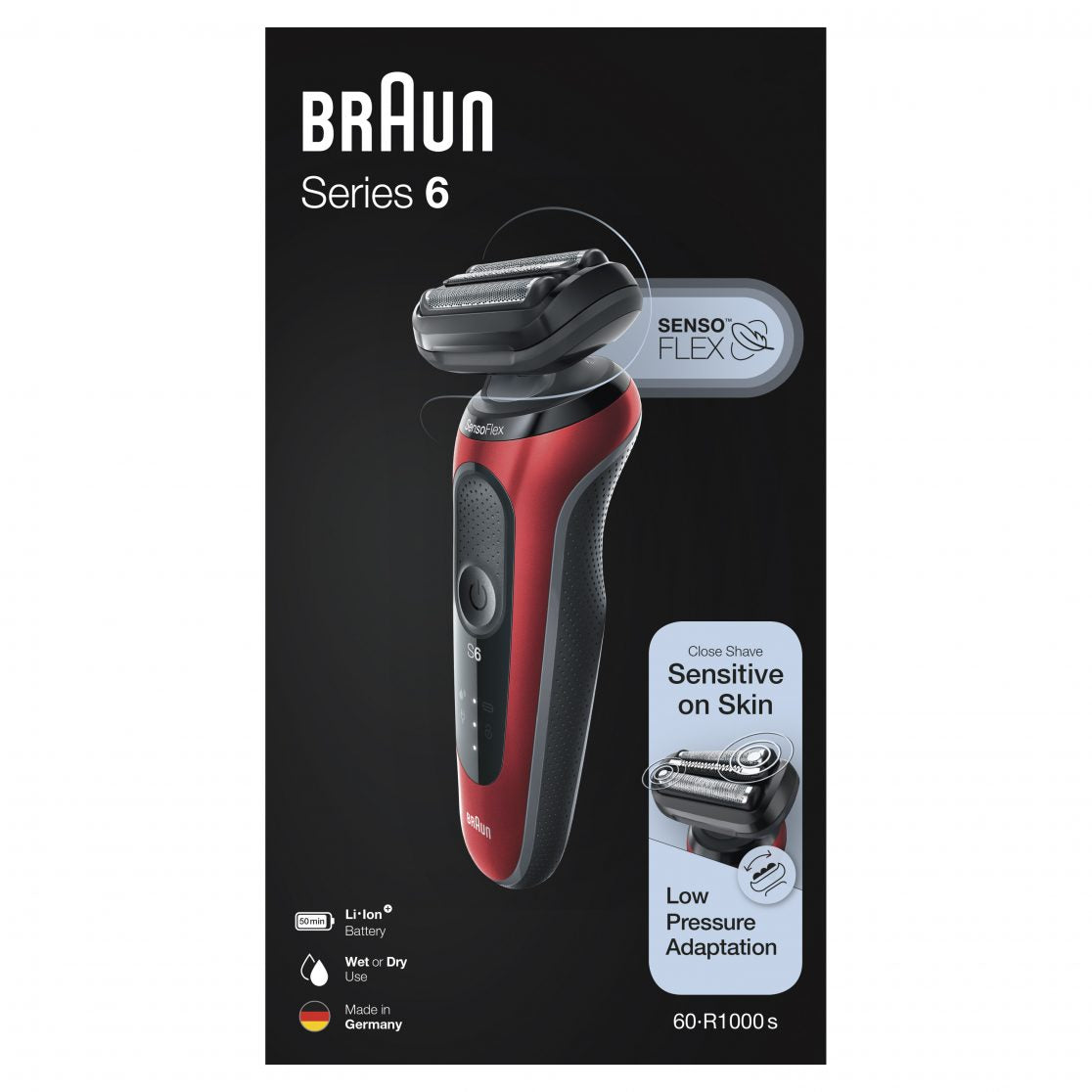 Series 6 60 R1000S SensoFlex Electric Shaver with Travel Case - Red | Waterproof Men's Shaver for Travel, Gym & Daily Use
