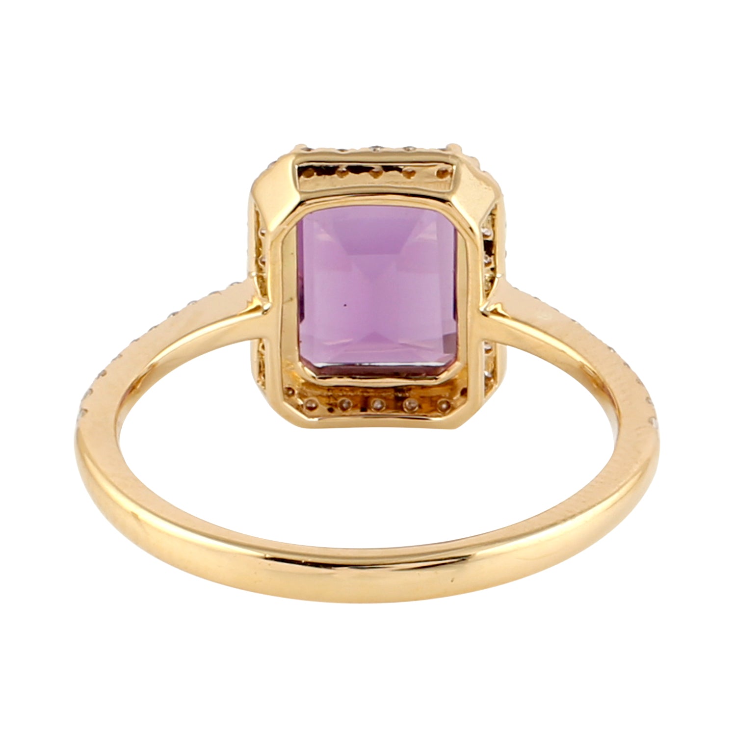 Emerald Cut Amethyst Pave Diamond Solitaire Ring in 18K Yellow Gold | Elegant Purple Gemstone Jewelry for Women | Perfect for Engagement, Anniversary & Special Occasions