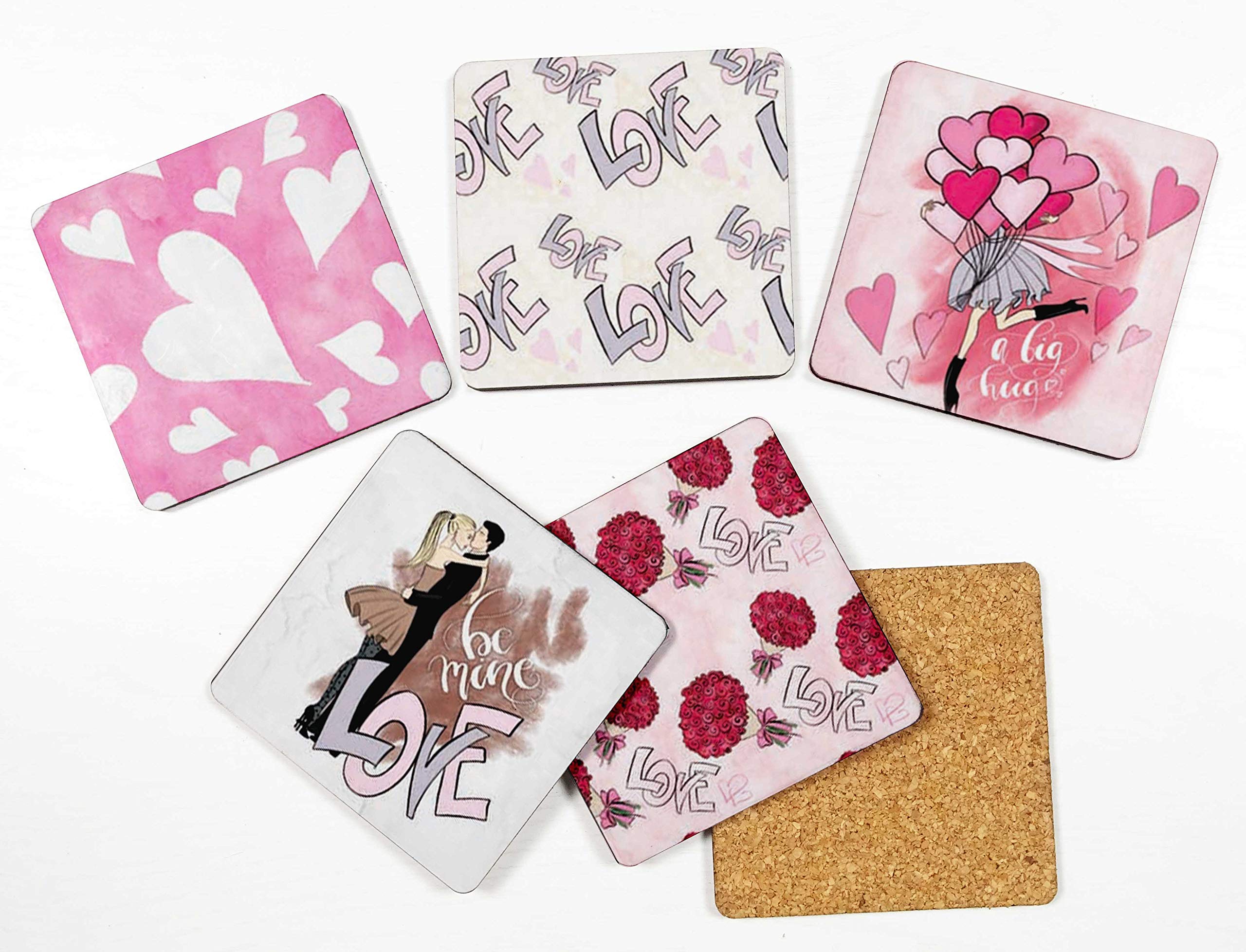 Set of 6 Non-Slip 4-inch Square Drink Coasters with Decorative Printed Design & Cork Base - Easy to Clean - Perfect for Coffee Tables, Dining Tables, and Home Decor