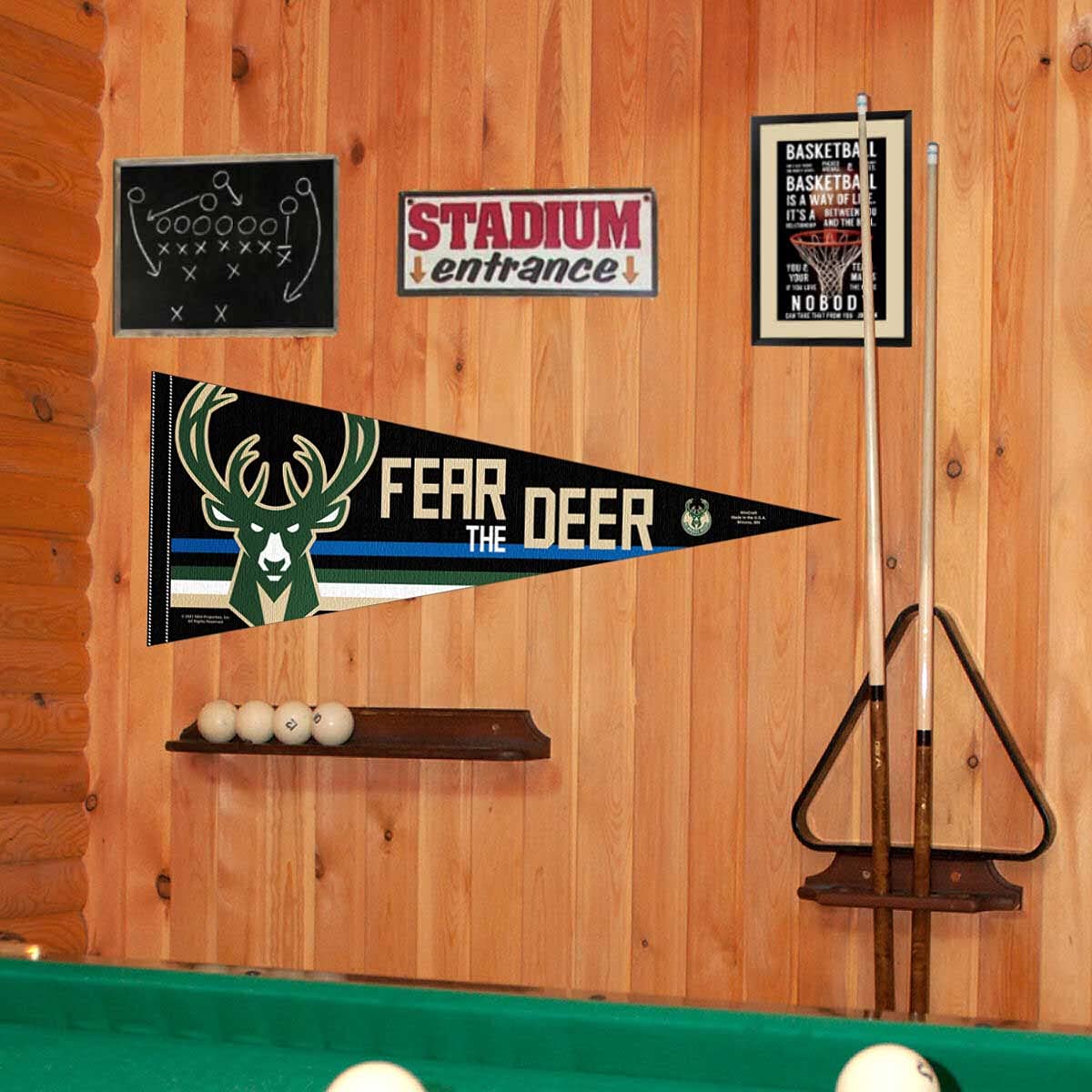 WinCraft Milwaukee Bucks Fear The Deer Pennant Flag - NBA Team Banner for Home, Office & Game Day Decor
