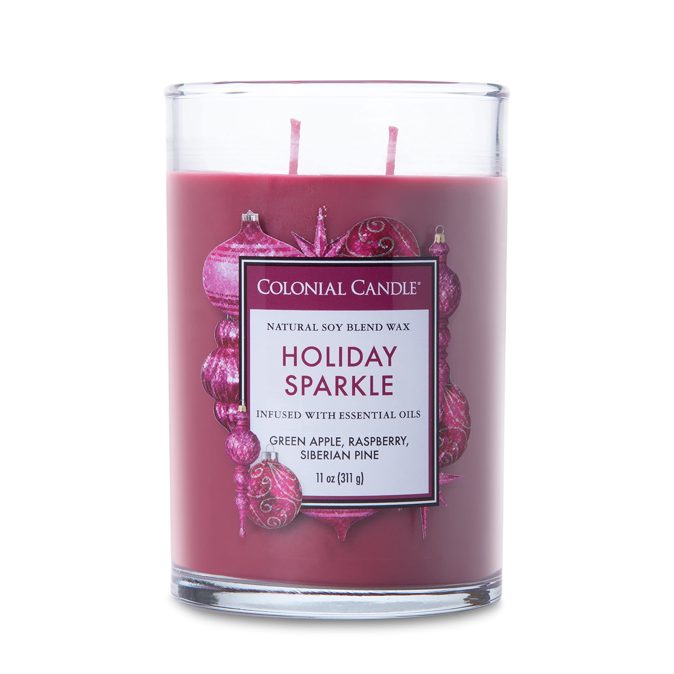 Colonial Candle Holiday Sparkle Scented Jar Candle - Classic Cylinders Collection, 2-Wick Purple Candle (11 oz, 80-Hour Burn) for Christmas Decor, Home Fragrance & Cozy Winter Evenings