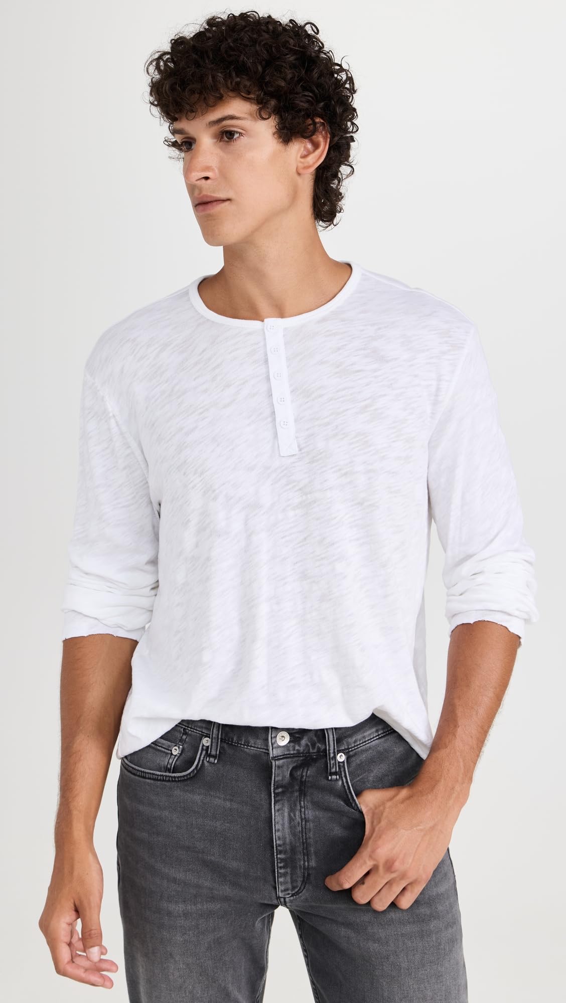 ATM Anthony Thomas Melillo Men's Destroyed Wash Henley T-Shirt - Distressed Casual Tee for Streetwear & Everyday Comfort