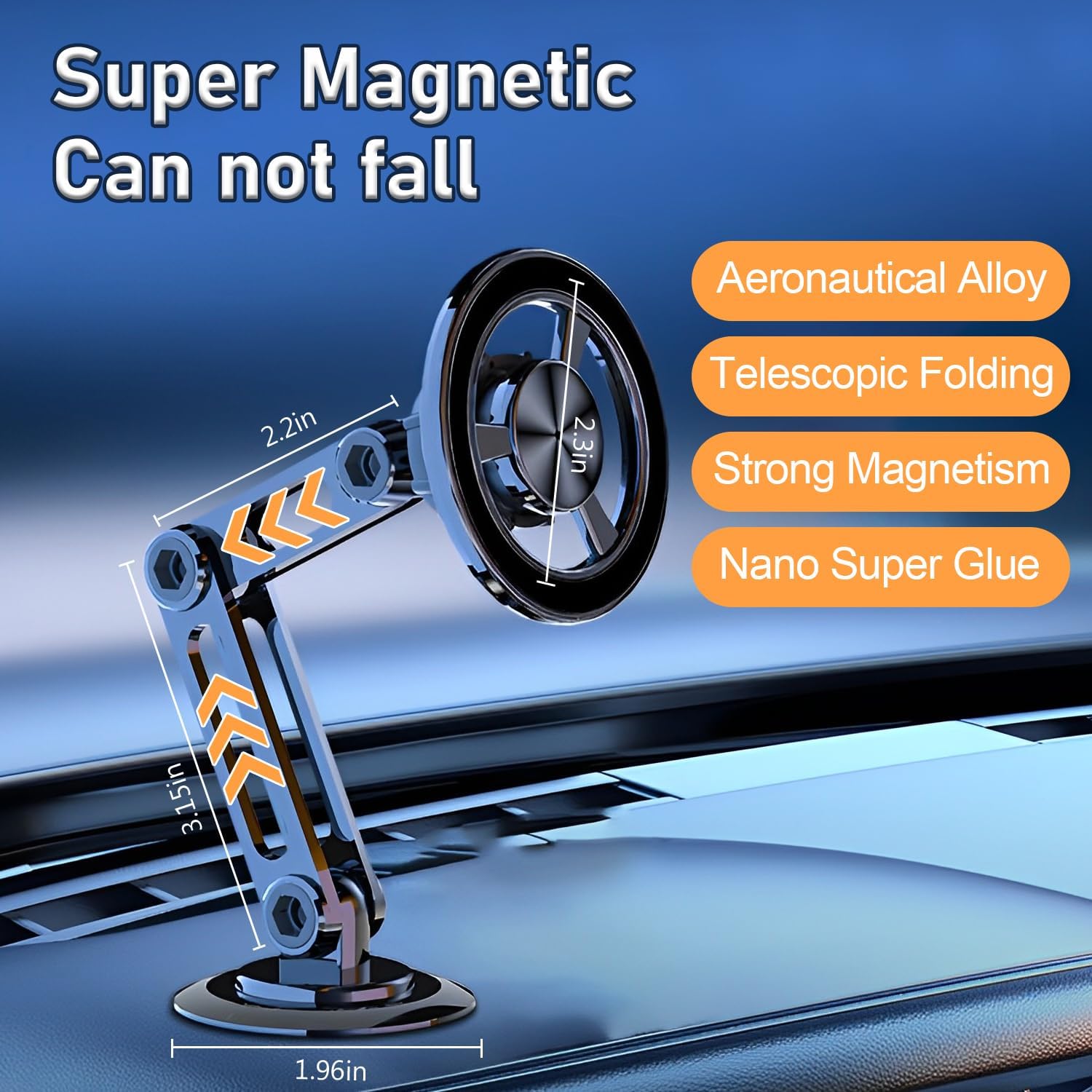 360° Universal Magnetic Car Phone Holder - Super Strong Alloy Dashboard Mount for iPhone, Samsung & All Smartphones | Foldable & Adjustable for Safe Driving (Silver) - Perfect for GPS Navigation & Hands-Free Calling