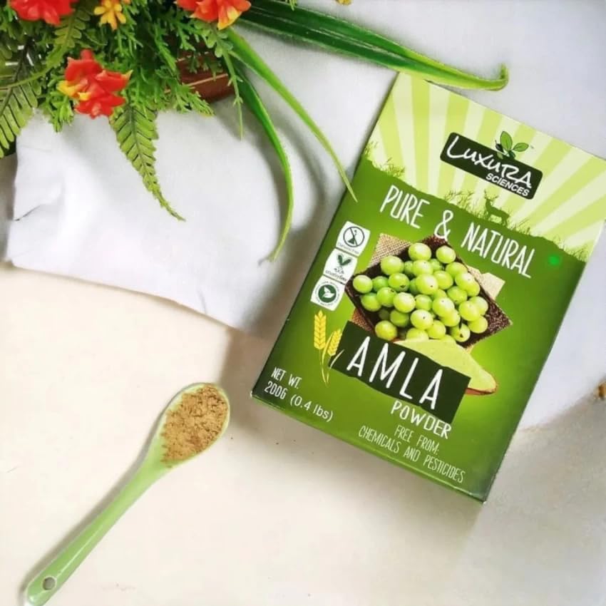 Luxura Sciences Pure Amla Powder for Hair Growth (200g) - Natural Vitamin C & Antioxidant Rich Hair Care Treatment - DIY Hair Masks for Dry, Damaged Hair - Strengthens & Nourishes Scalp - Perfect for Ayurvedic Hair Regimen & Holistic Beauty Routines