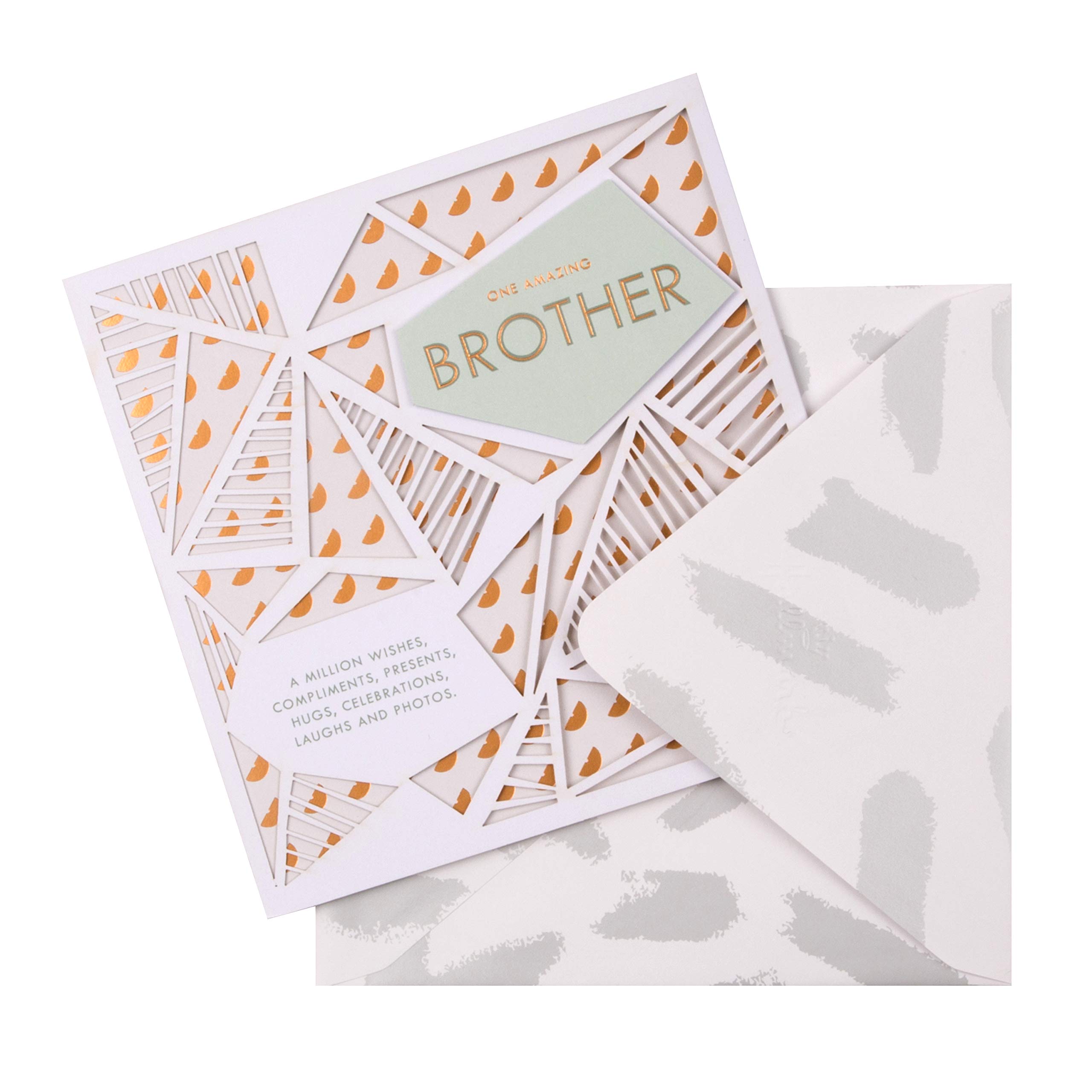 Hallmark Birthday Card for Brother - Geometric Laser-Cut Design | Unique Greeting Card for Sibling Birthday | Perfect for Brothers Day, Special Occasions & Gift Giving