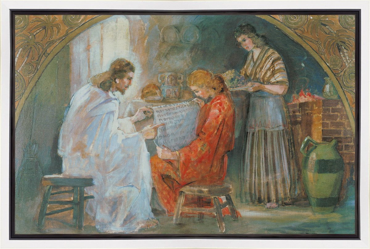 Jesus Christ with Mary and Martha - Religious Christian Art Print - Gallery Wrap Canvas for Home Decor, Church, and Prayer Room