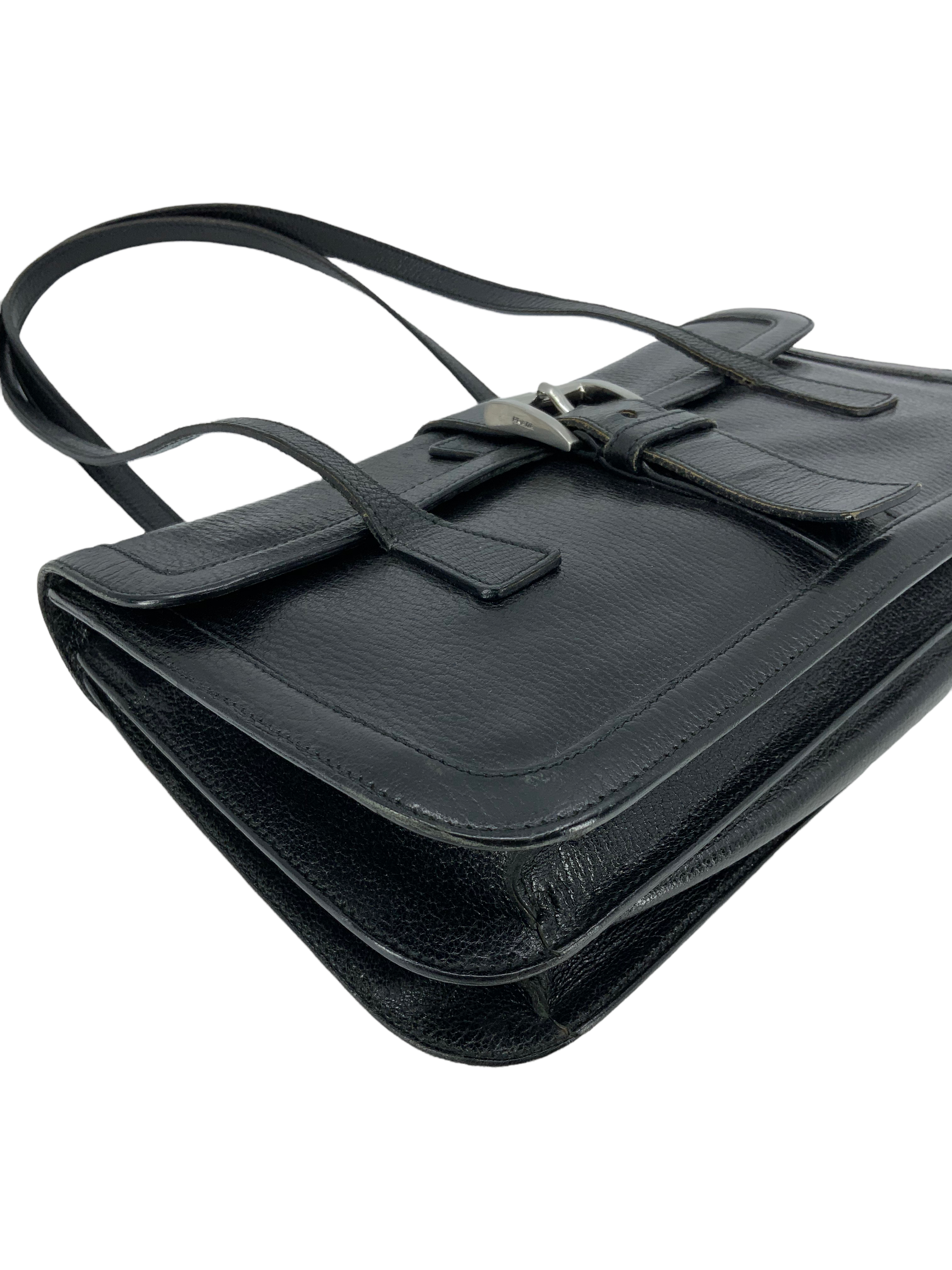 Prada Leather Buckle Flap Shoulder Bag for Women - Luxury Designer Crossbody Purse for Work, Travel & Evening Out