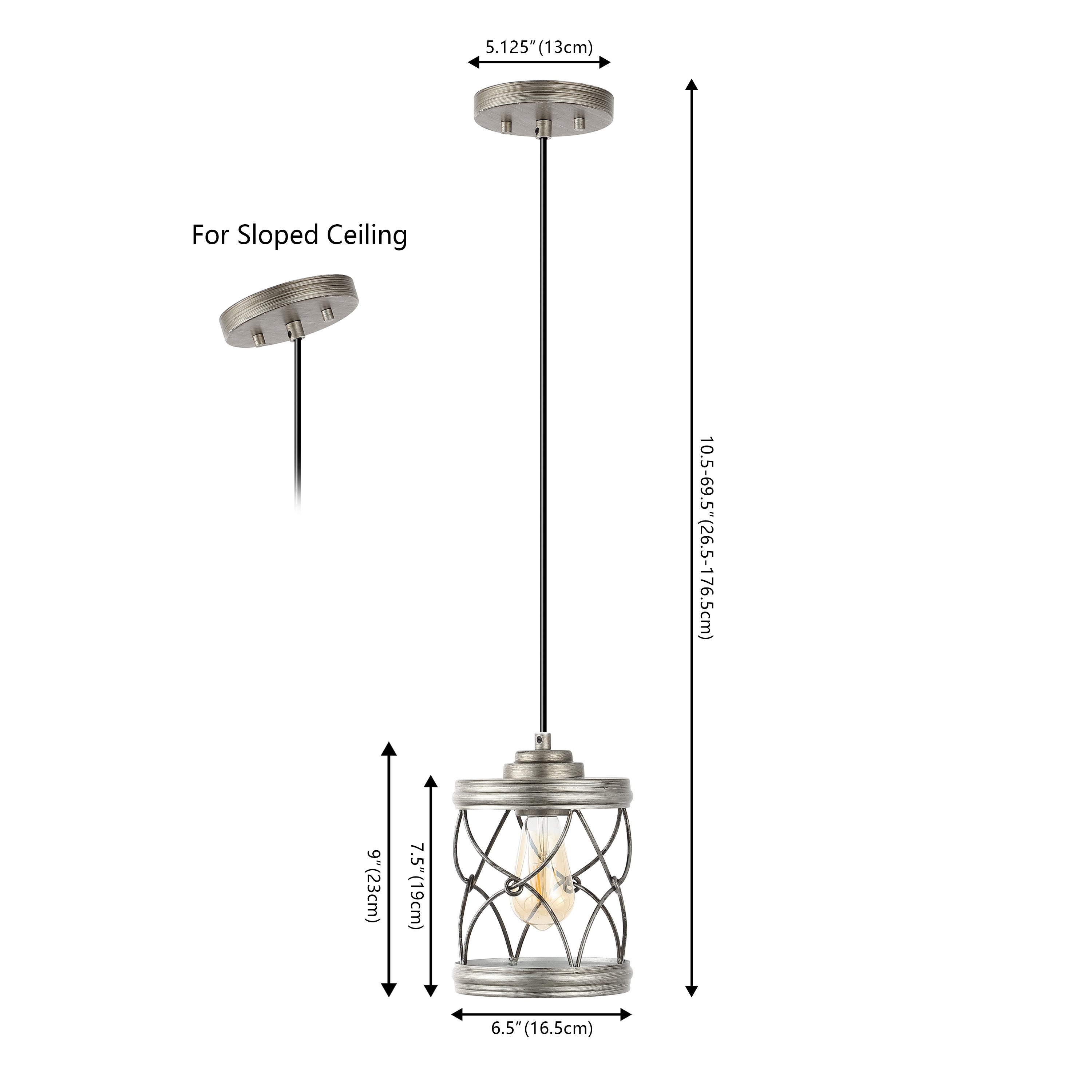 Farmhouse Industrial Iron Filigree Caged Jar LED Pendant Light - 6.5 Inch Vintage Style Hanging Fixture for Kitchen Island, Dining Room, or Entryway Lighting
