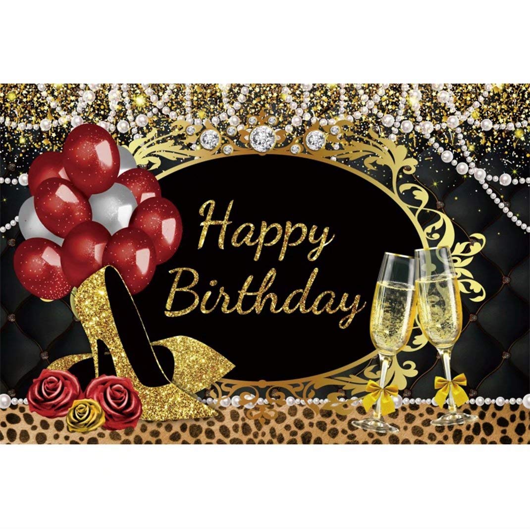 Glitter Gold Black Birthday Photography Backdrop - 5x3ft Pearl Shiny Sequin Vinyl Photo Background for Women's Bday Party, Studio Props, Elegant Champagne Golden High Heels Theme - Perfect for Adult Birthday Celebrations, Girls' Parties & Professional Photography Sessions