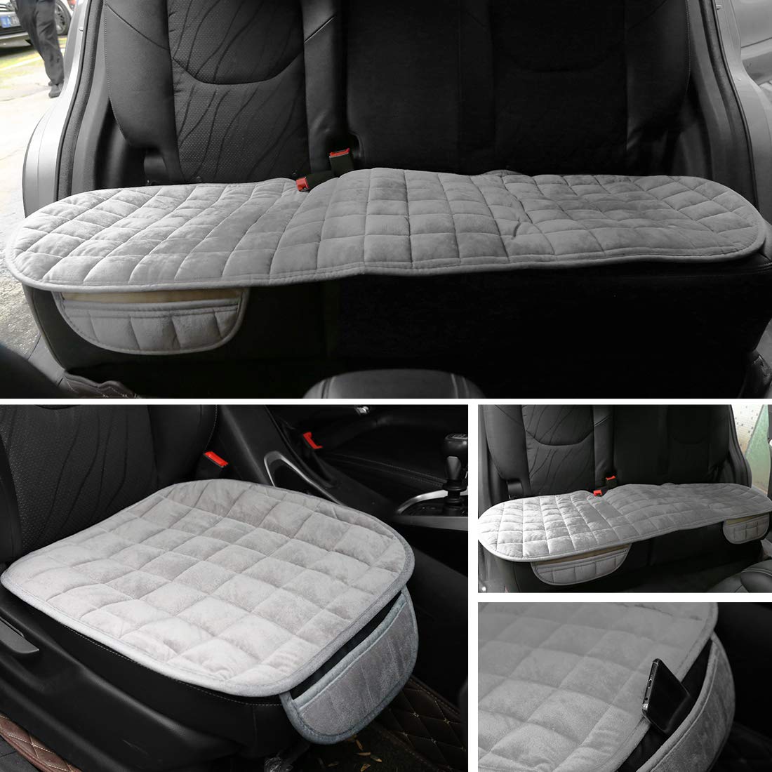 Breathable Plush Universal Car Seat Cushion Set - Front & Rear Seat Pad Mat for Automotive & Home Chairs (Gray) | Comfortable Support for Long Drives & Office Use