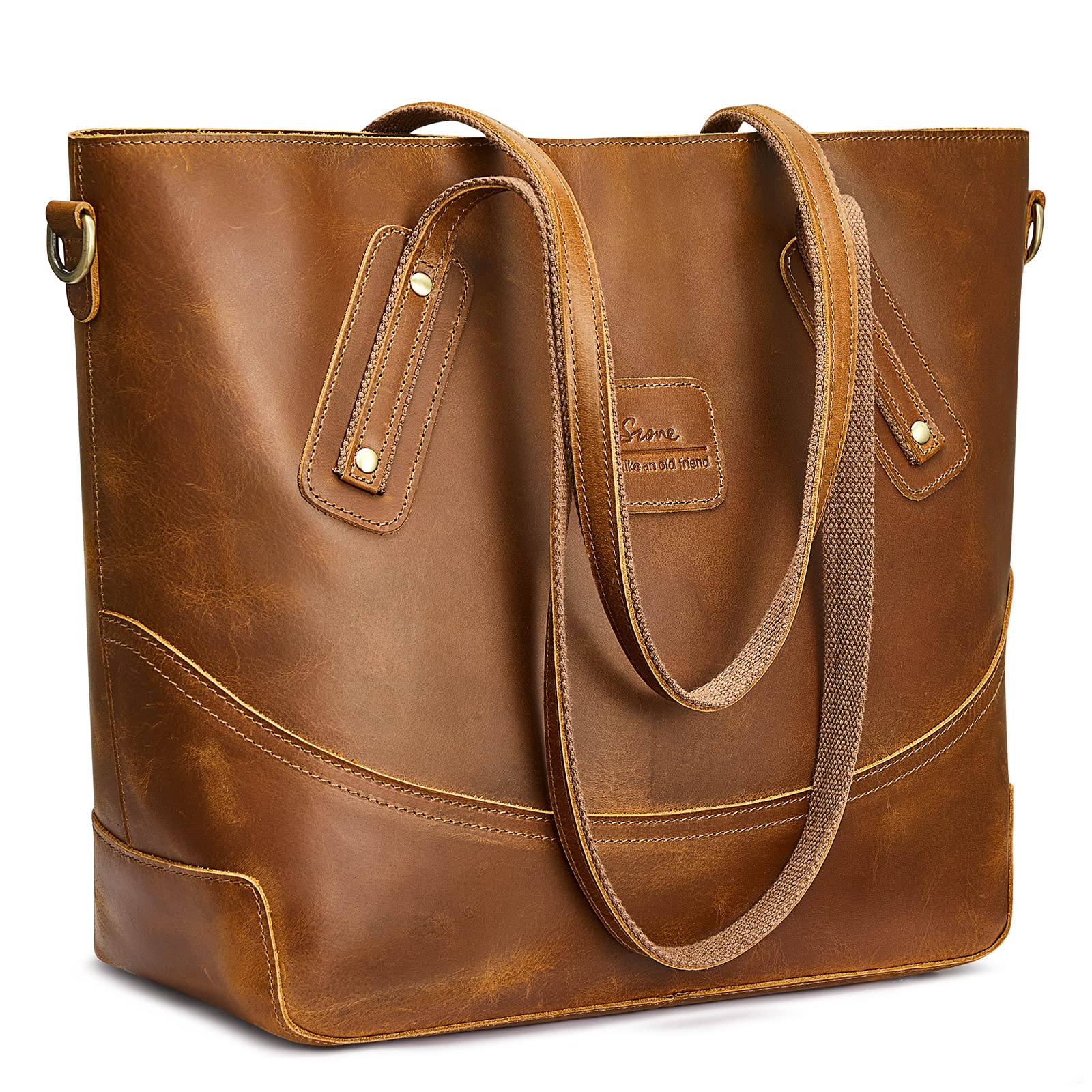 Vintage Genuine Leather Tote Bag for Women - Large Work Shoulder Purse - Stylish & Durable Handbag for Office, Travel & Everyday Use