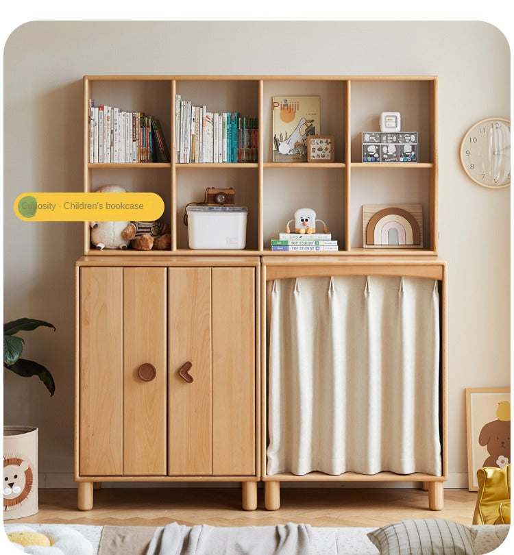 Solid Wood Beech & Rubber Kids Wardrobe - Multi-Functional Storage Cabinet for Bedroom, Nursery, and Playroom Organization