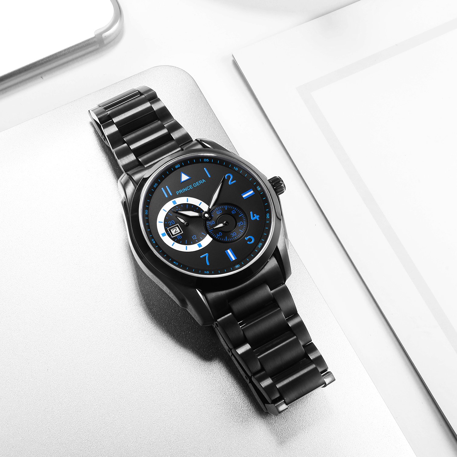 Men's Black Sports Stainless Steel Analog Mechanical Wrist Watch - Waterproof, Durable & Stylish for Outdoor Activities, Work & Christmas Gifts