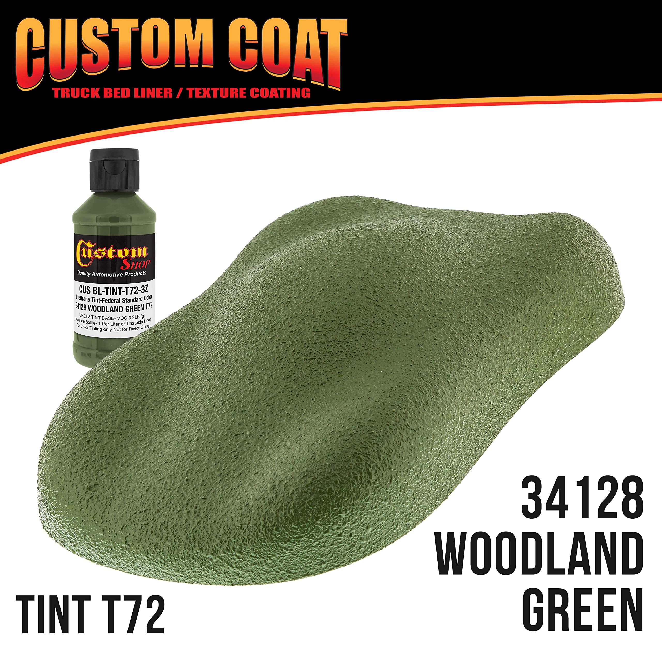 Federal Standard Color #34128 Woodland Green T72 Urethane Truck Bed Liner Kit - 2 Gallon Roll-On, Brush-On or Spray-On Protective Coating with Roller Applicator | Durable Textured Finish for Pickup Trucks, Trailers & Off-Road Vehicles