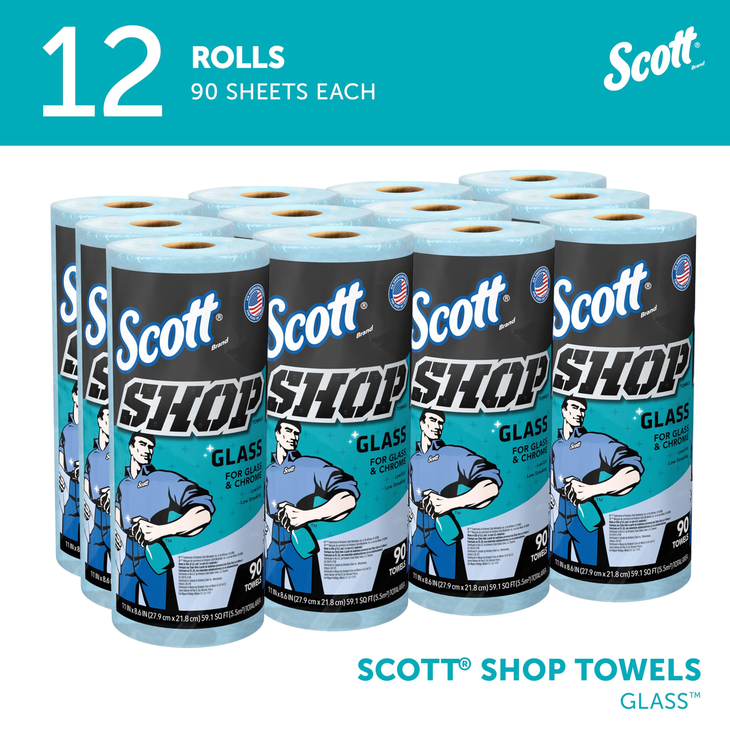 Scott® Premium Blue Shop Towels for Glass, Mirrors & Chrome - 8.6