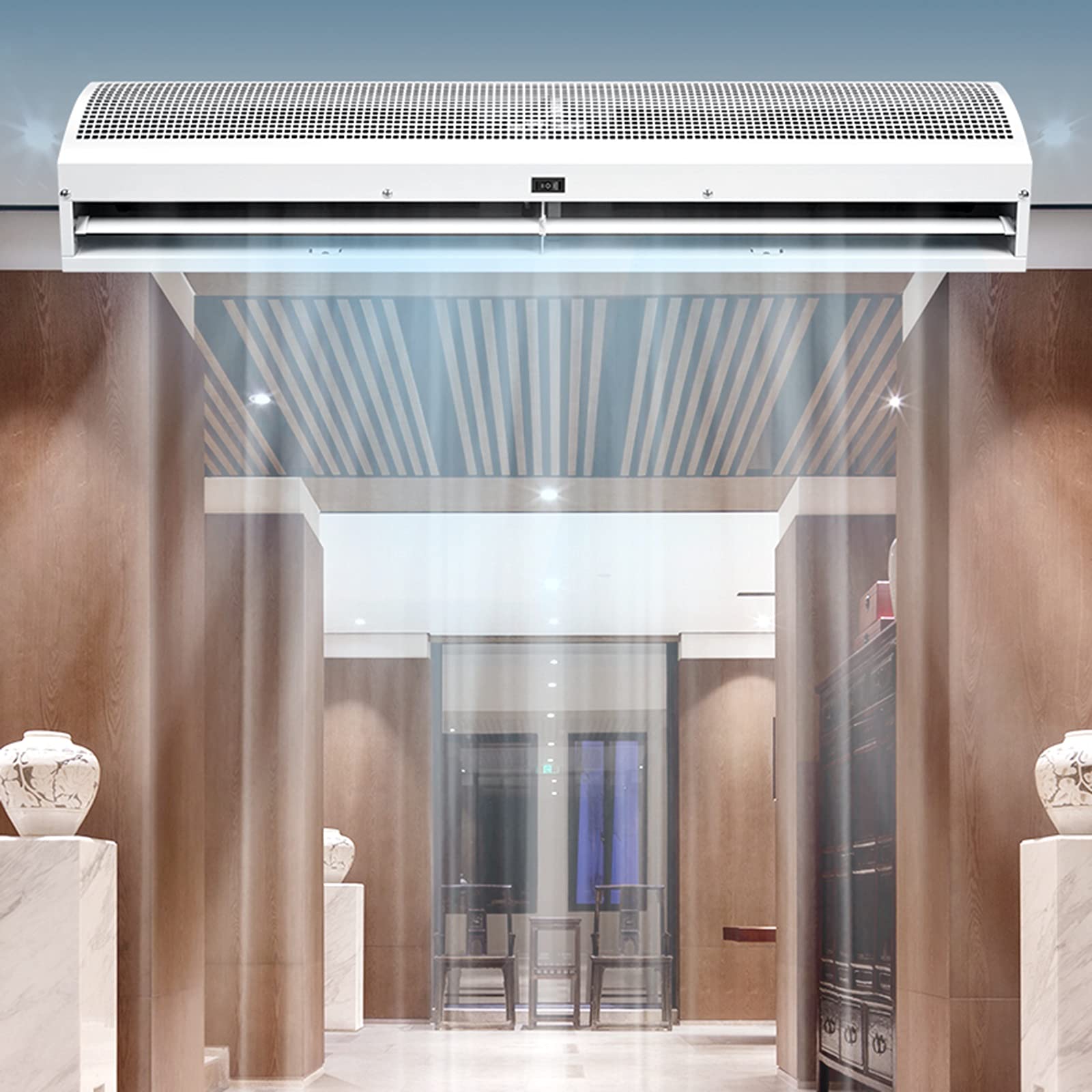 Commercial Silent Air Curtain - Wall Mounted 2-Speed Door Air Barrier with Remote Control, Large Airflow & Adjustable Wind Direction, Energy Efficient Motor (0.6m) - Ideal for Store Entrances, Restaurants & Warehouses to Block Insects & Maintain Temperature