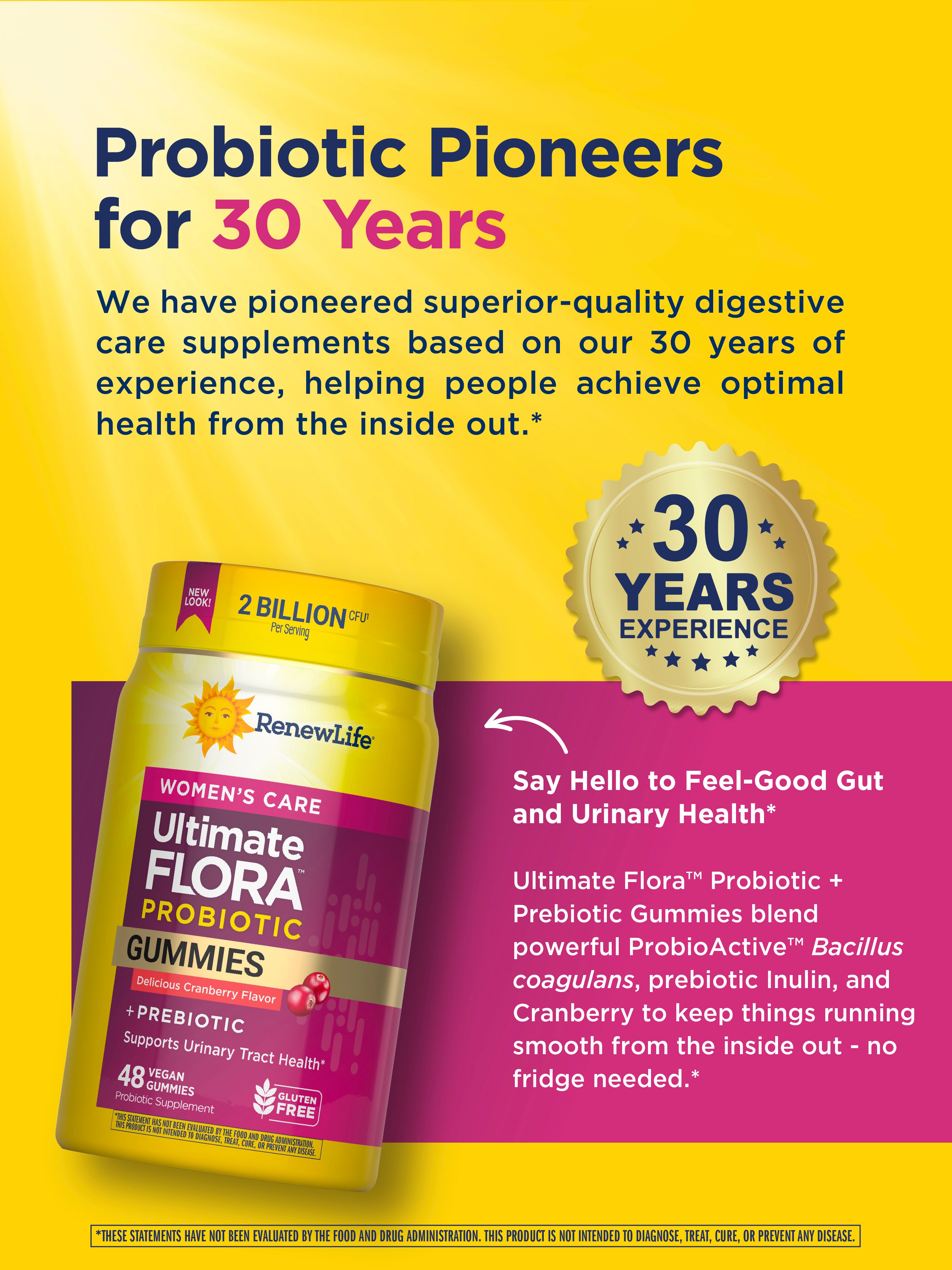 Ultimate Flora Women's Care Probiotic Gummies - 48 Count Vegan Gummies for Digestive & Immune Support - Delicious Berry Flavor for Daily Wellness Routine