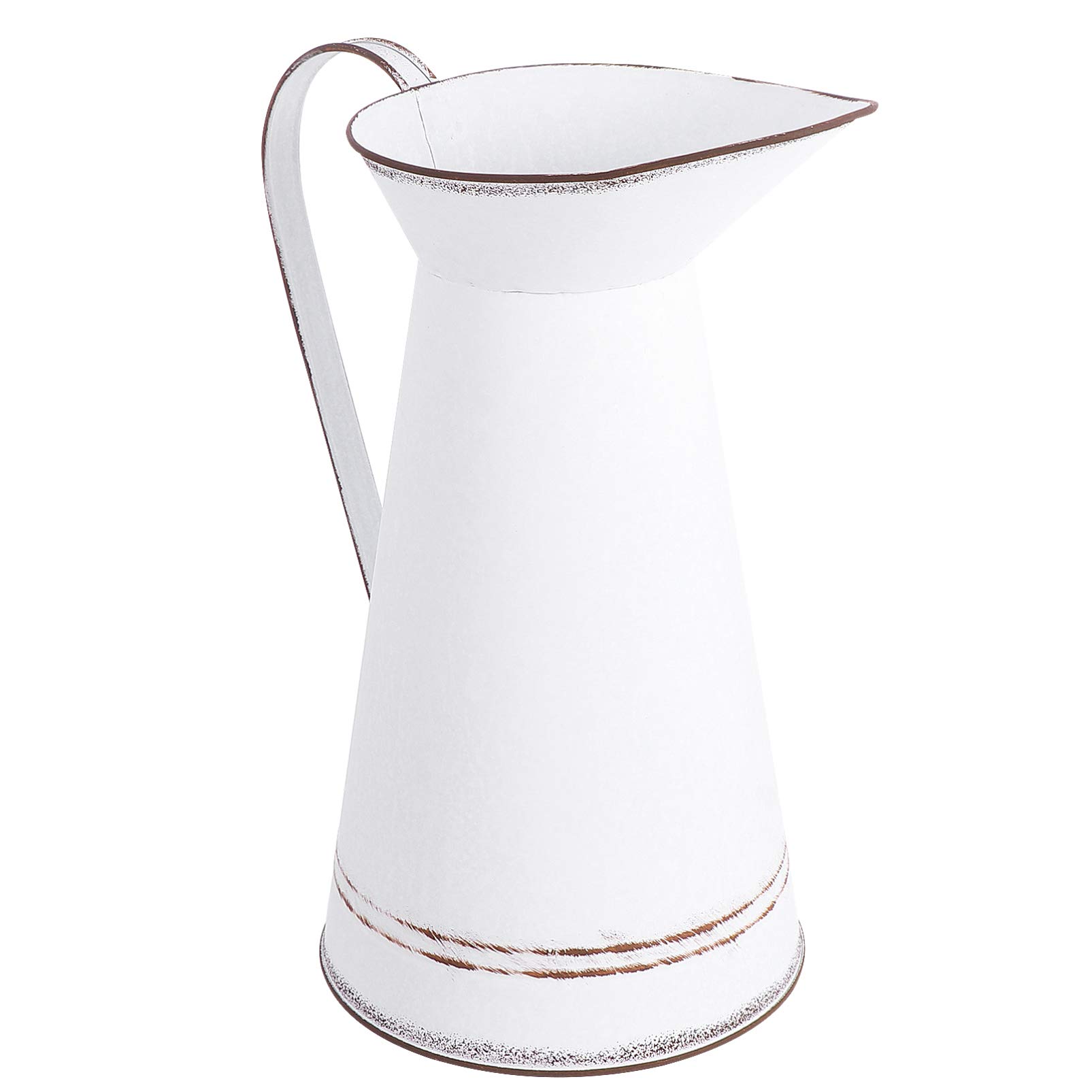 Vintage White Metal Vase - Rustic Farmhouse Decor for Flowers | 11x9.5 Inch Decorative Jug for Home, Kitchen, Bathroom | Perfect for Centerpieces, Wedding Decor & Farmhouse Style Interiors