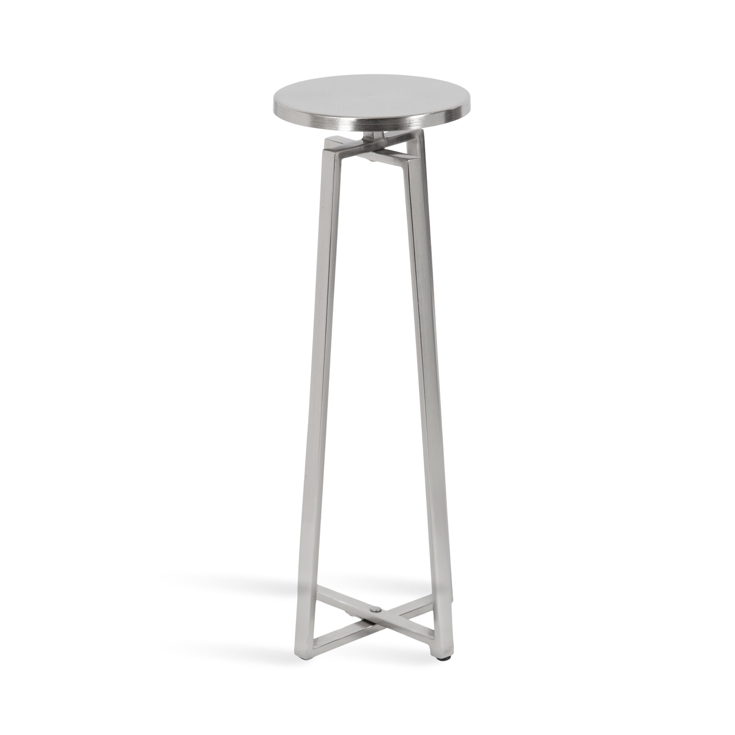 Kate & Laurel Zia Modern Silver Metal Round Drink Table - 9x9x23 Inches, Contemporary Circle Pedestal Side Table for Living Room, Patio & Bedroom - Perfect for Display, Storage & Coffee Cup Placement