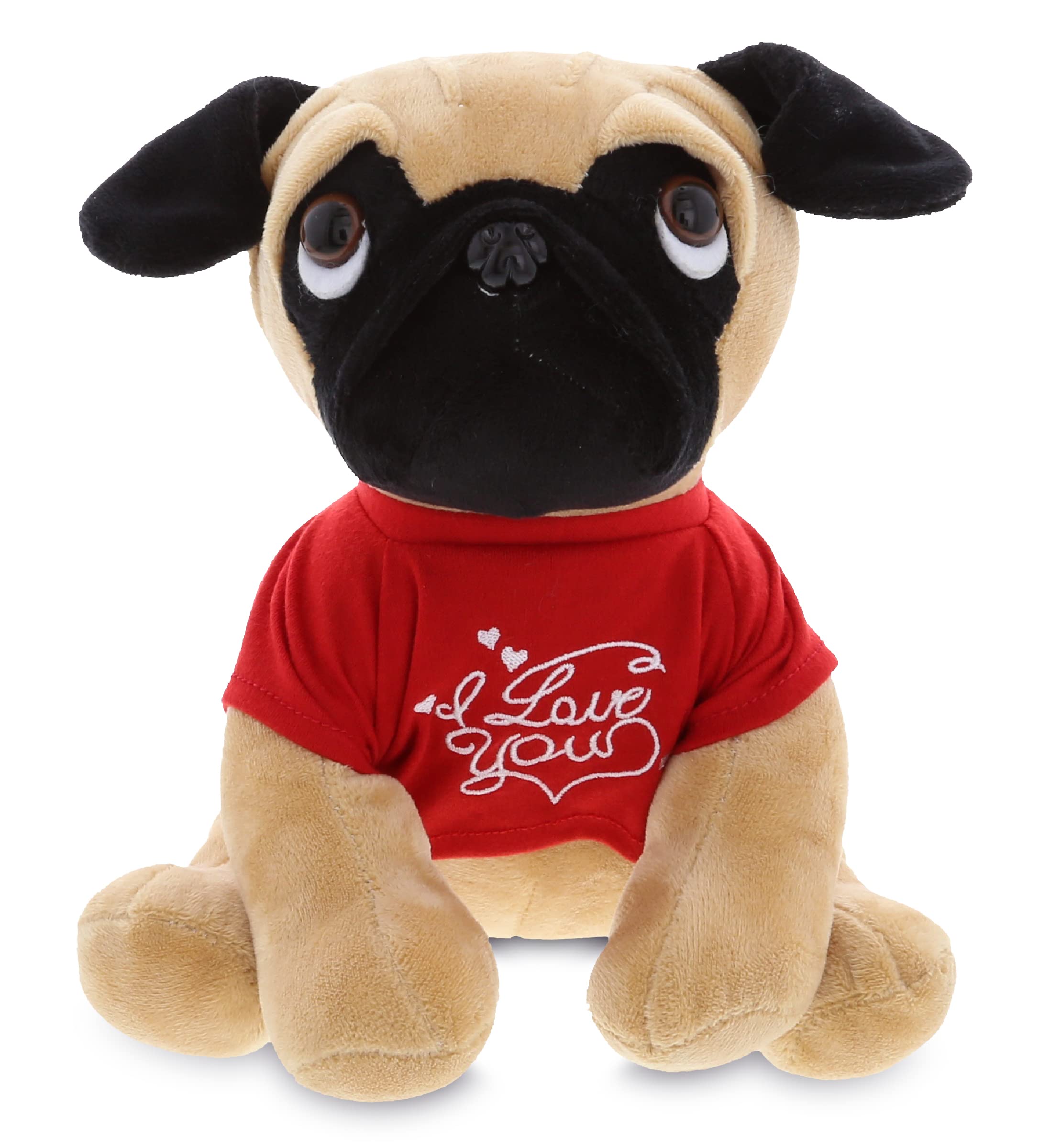 Personalized I Love You Plush Pug Dog Stuffed Animal - 10 Inch Valentine's Day Gift with Red Shirt & Name Customization for Her/Him | Perfect for Anniversaries, Birthdays & Romantic Dates | Cute Home Decor & Surprise Gift Idea
