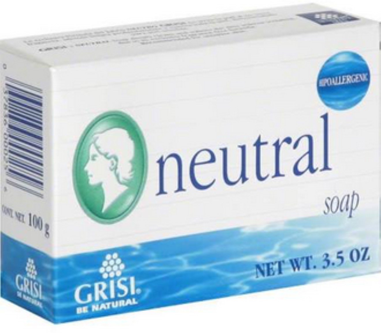 Grisi Neutral Soap 3.5 oz - Hypoallergenic & pH Balanced Bar Soap for Sensitive Skin | Gentle Cleansing for Face & Body | Ideal for Daily Use, Travel & Skincare Routine