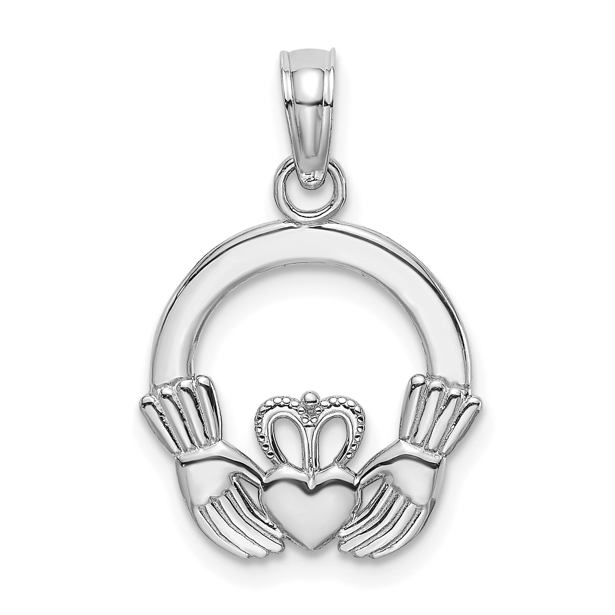 14K Solid White Gold Irish Claddagh Heart Pendant Necklace - Celtic Love Charm Jewelry for Women - Perfect for Valentine's Day, Anniversary & Romantic Gifts