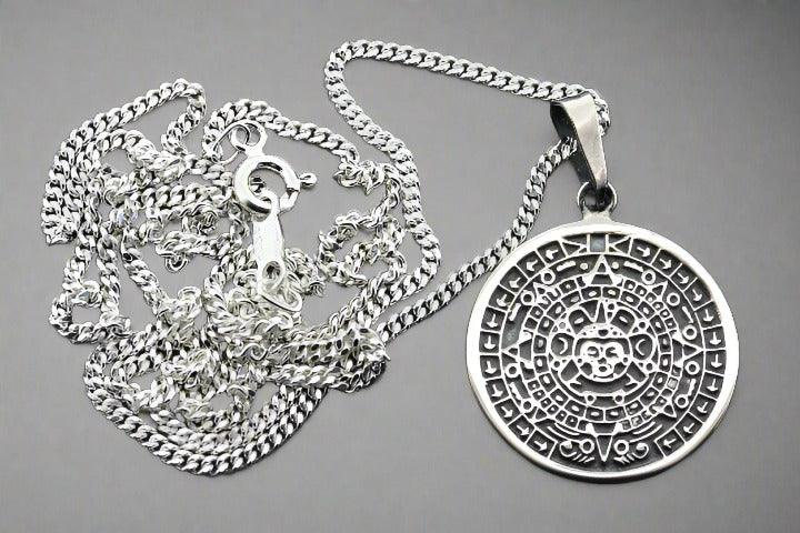 Authentic Mayan Calendar Pendant Necklace - 55cm Medium Link Chain - Perfect for Spiritual Gifts, Boho Jewelry & Cultural Fashion Accessories