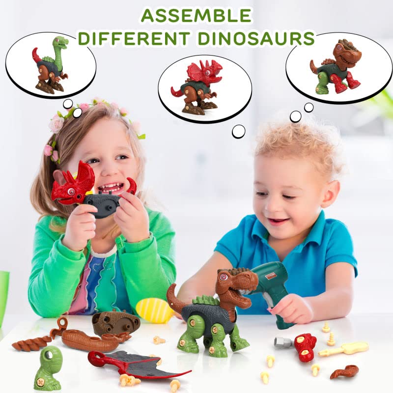 TOY Life 4-Pack Take Apart Dinosaur STEM Toys for Kids Ages 3-12 | Educational Building Construction Set with Tools | Preschool Learning Toys & Toddler Boys Gifts | Perfect for Birthday Parties, Classroom Activities & Creative Play