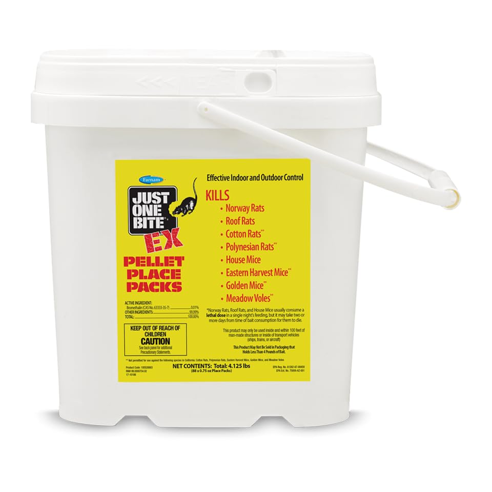 Just One Bite EX Pellet Place Packs - 88 Count Rodent Bait for Effective Pest Control | Indoor & Outdoor Use for Homes, Garages, and Farms