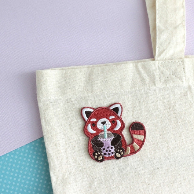 Cute Red Panda Iron On Patch for Bubble Tea Lovers - Perfect for DIY Jackets, Backpacks, and T-Shirts