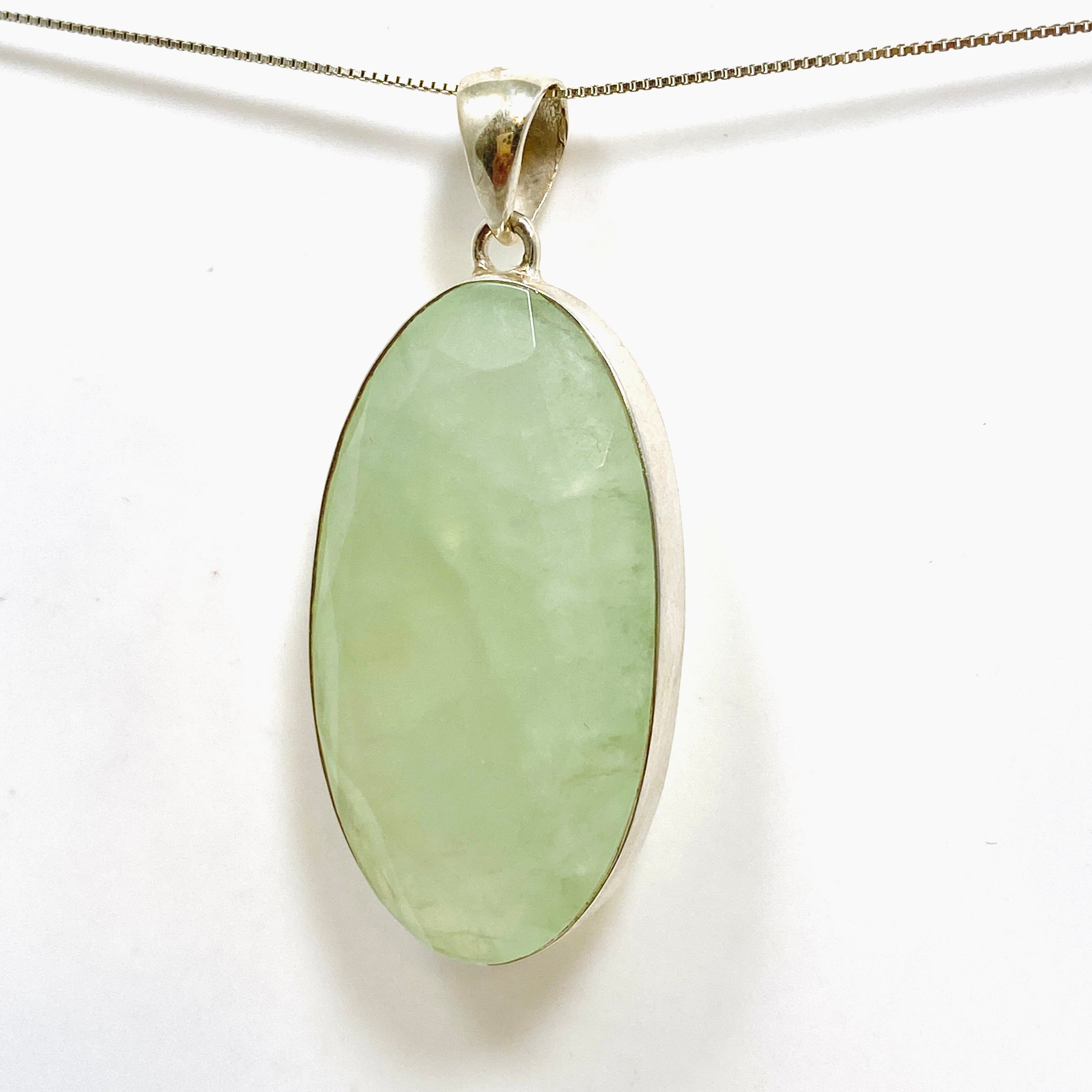 Natural Prehnite Oval Faceted Pendant Necklace - 925 Sterling Silver Jewelry for Women - Perfect for Daily Wear, Gift Giving & Special Occasions