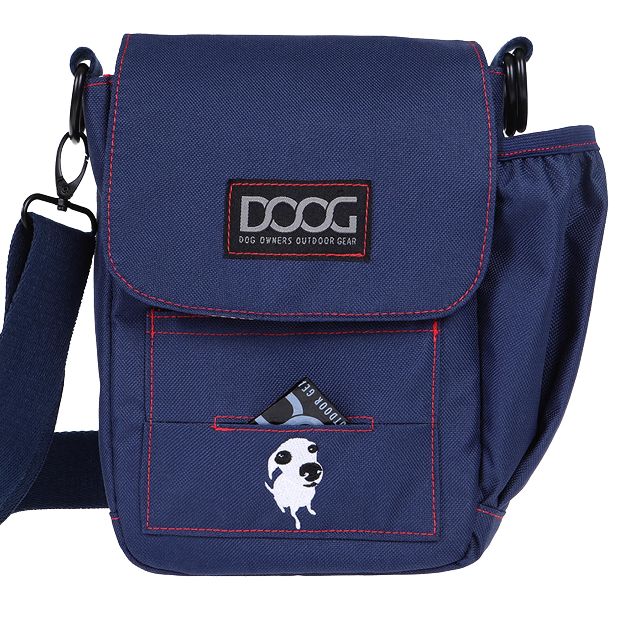 DOOG Adjustable Shoulder Walkie Bag with Poo & Water Bottle Pockets - Navy & Red for Dog Walking, Hiking & Outdoor Adventures